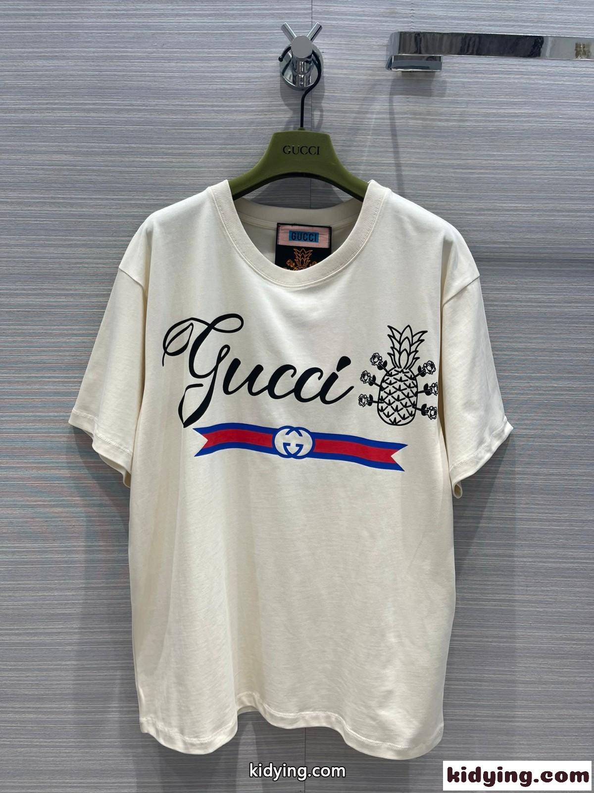 おしゃれ レディース 男女兼用 快適 グッチ 半袖Tシャツ コピー カジュアル 定番 プリント クルーネック ゆったり コットン-5
