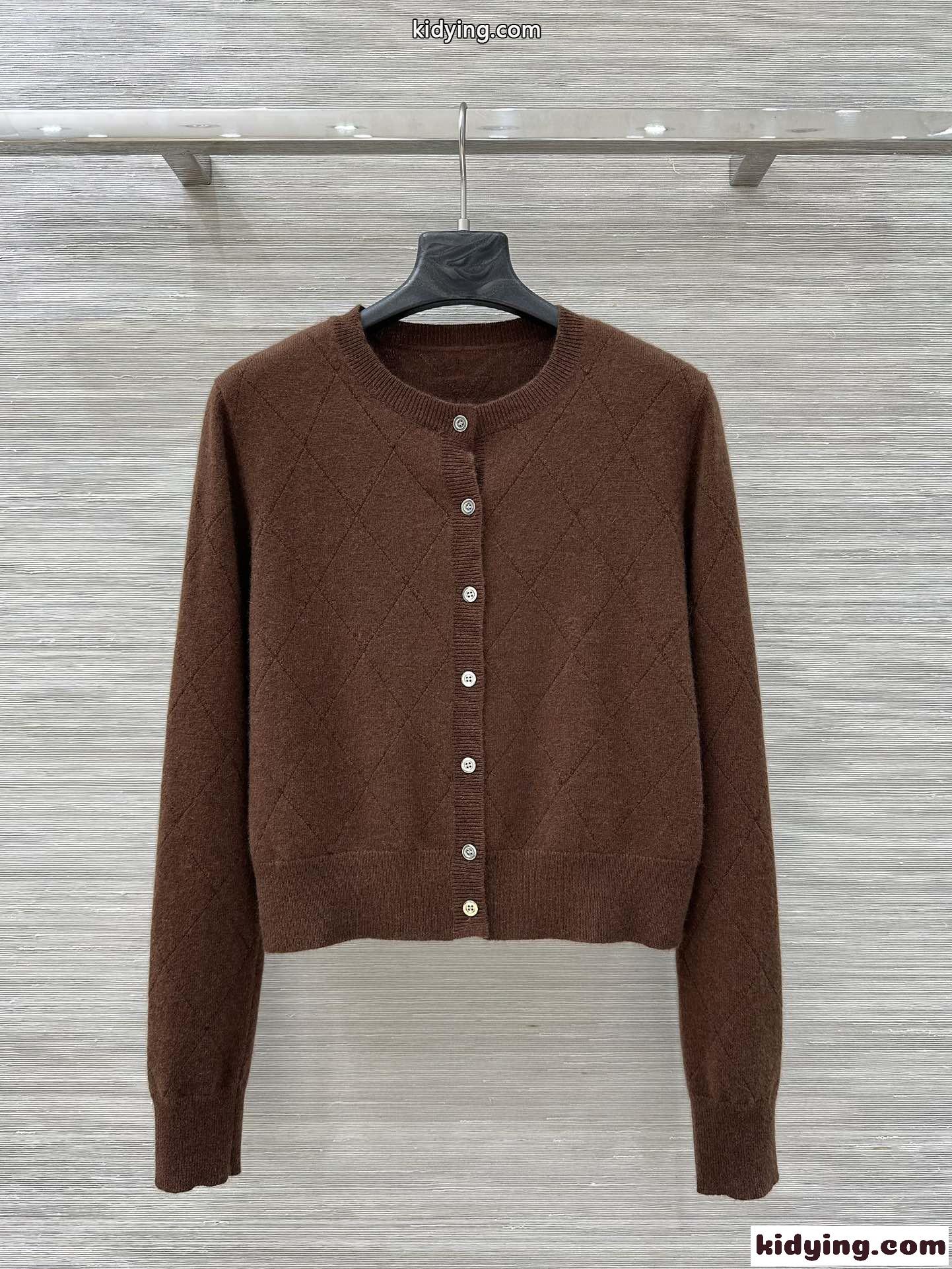 シンプル カシミヤ カーディガン プラダ ニット 偽物 クルーネック ブラウン-2