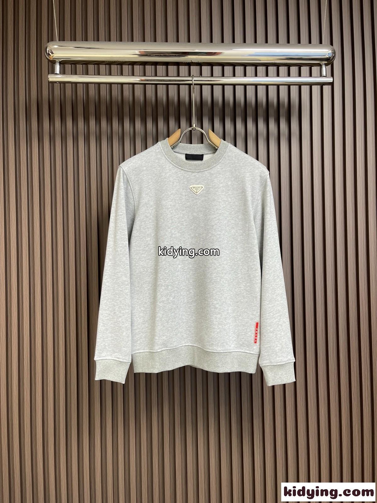 定番 カジュアル コットン スウェットシャツ プラダ Tシャツ コピー グレー-0