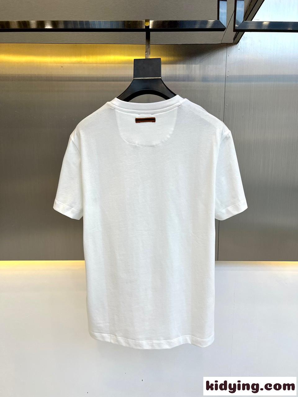 シンプル ロゴ クルーネック 半袖Tシャツ エルメネジルド・ゼニア Tシャツ コピー ホワイト-4