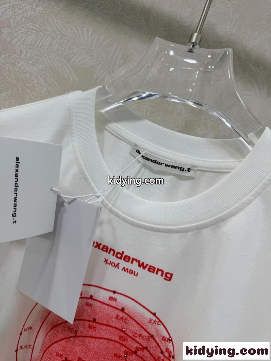 コットン プリント 半袖Tシャツ アレキサンダーワング Tシャツ 偽物 ホワイト-1