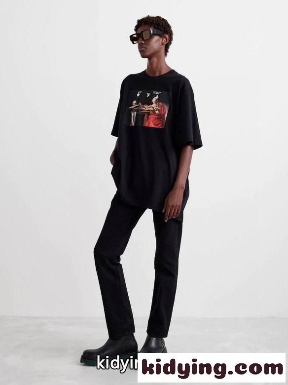 ゆったり 着心地いい プリント オフホワイト 半袖Tシャツ コピー 春夏 定番 相性抜群 カジュアル オシャレ ホワイト ブラック-3
