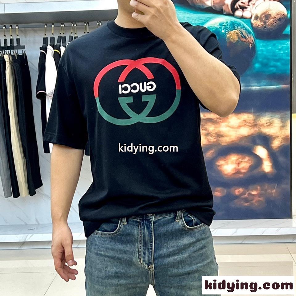 プリント コットンジャージー 半袖Tシャツ グッチ Tシャツ コピー ブラック-1