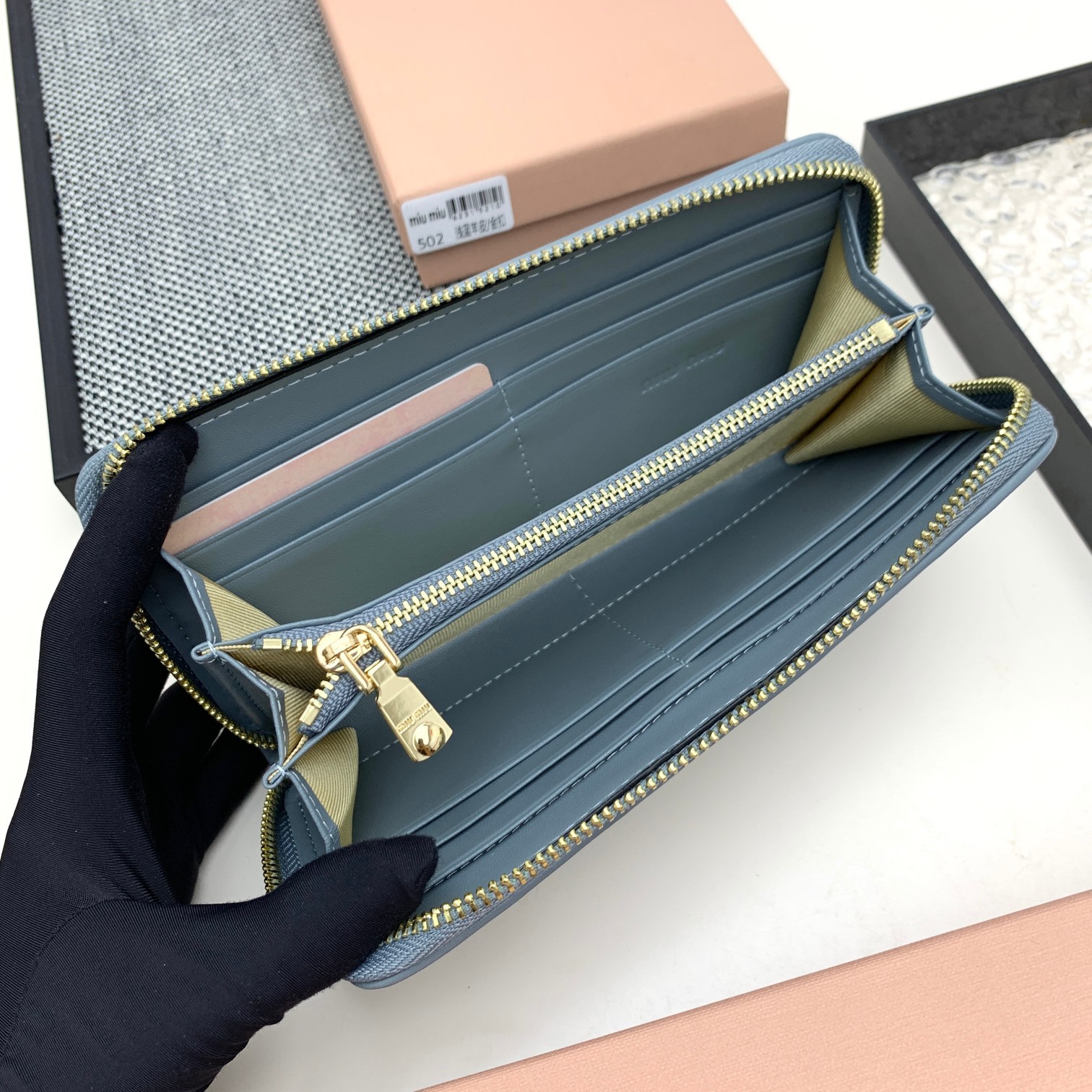 マテラッセレザー ジップアラウンド長財布 ミュウミュウ 財布 コピー ブルー-3