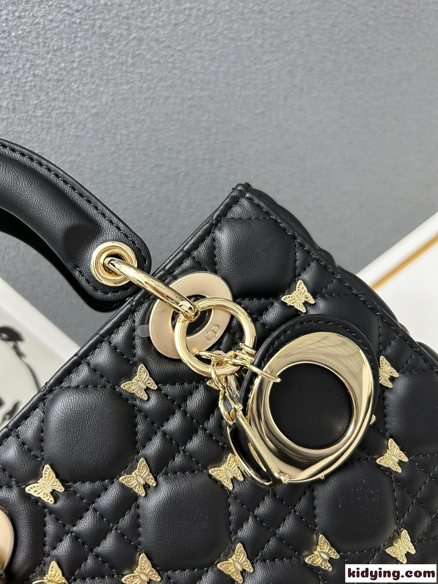 バタフライスタッズ カナージュ LADY DIOR スモール ハンドバッグ 偽物 ブラック-4