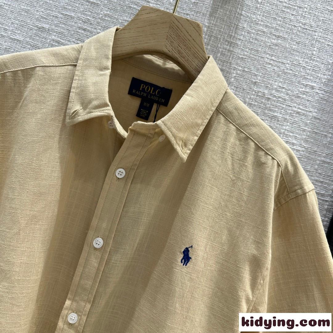 カジュアル ゆったり 刺繍入り ラルフローレン シャツ コピー カーキ-0