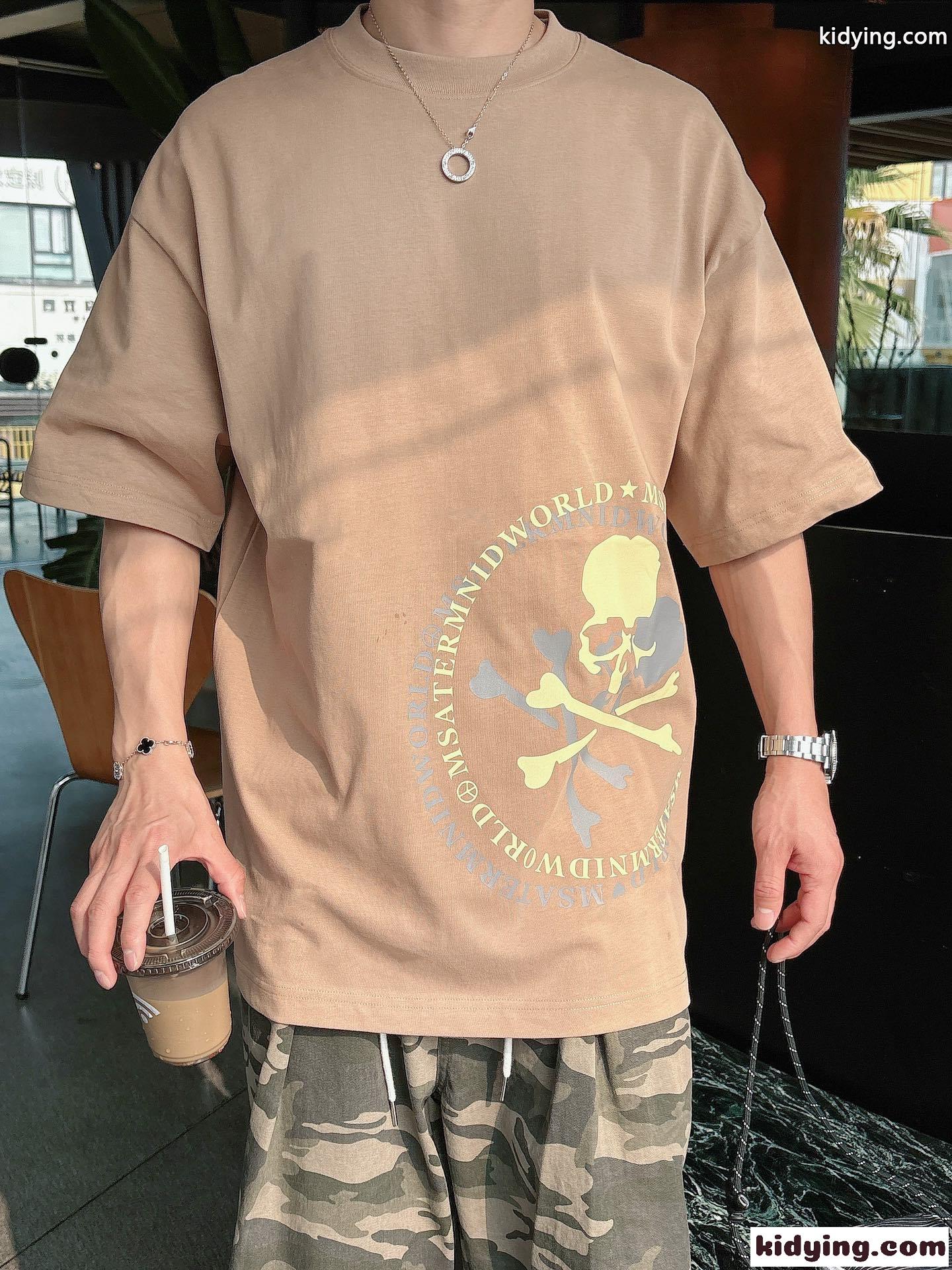 オーバーサイズ コットン マスターマインド・ジャパン Tシャツ コピー 半袖Tシャツ ベージュ-4