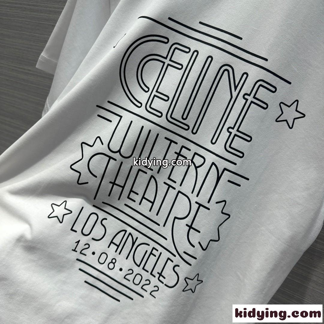 シンプル プリント クルーネック 半袖 コットン セリーヌ Tシャツ コピー ホワイト-3