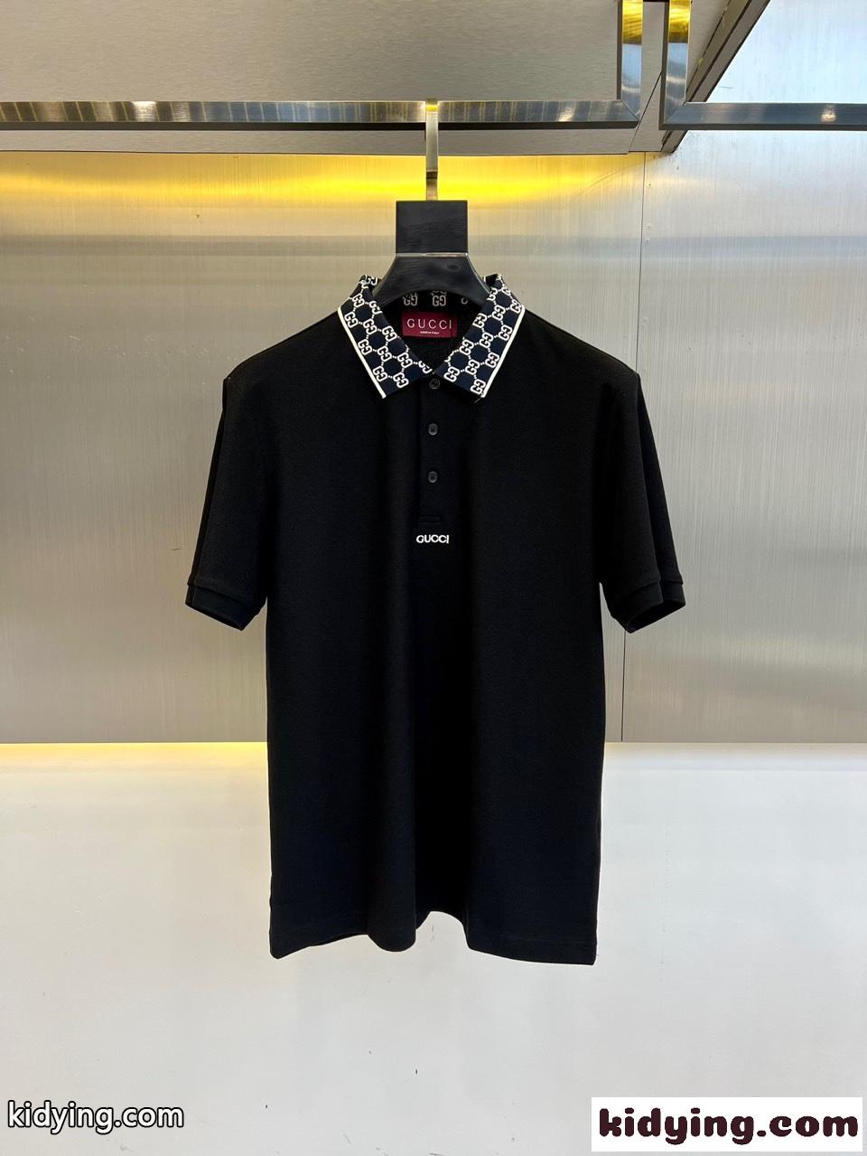 上品 カジュアル グッチ Tシャツ 偽物 コットンピケ 半袖ポロシャツ ブラック-0