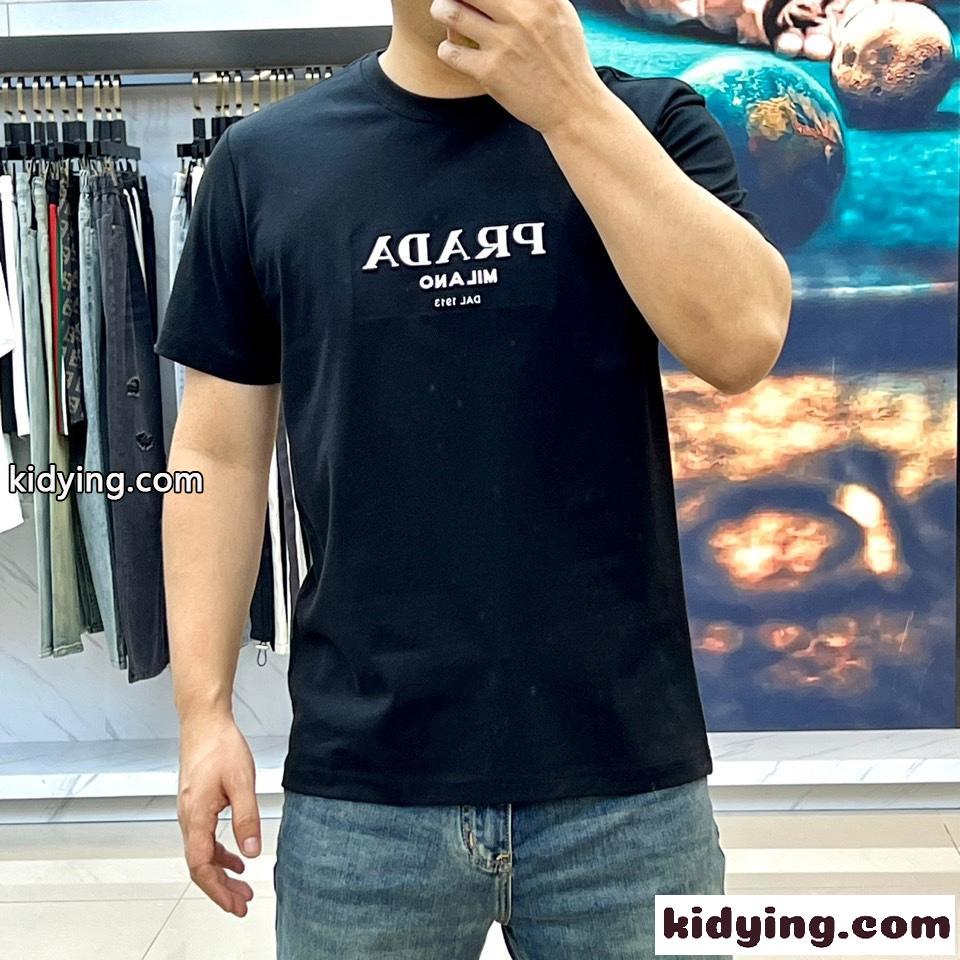 ベーシック ロゴ入り クルーネック Tシャツ プラダ 半袖Tシャツ コピー ブラック-2