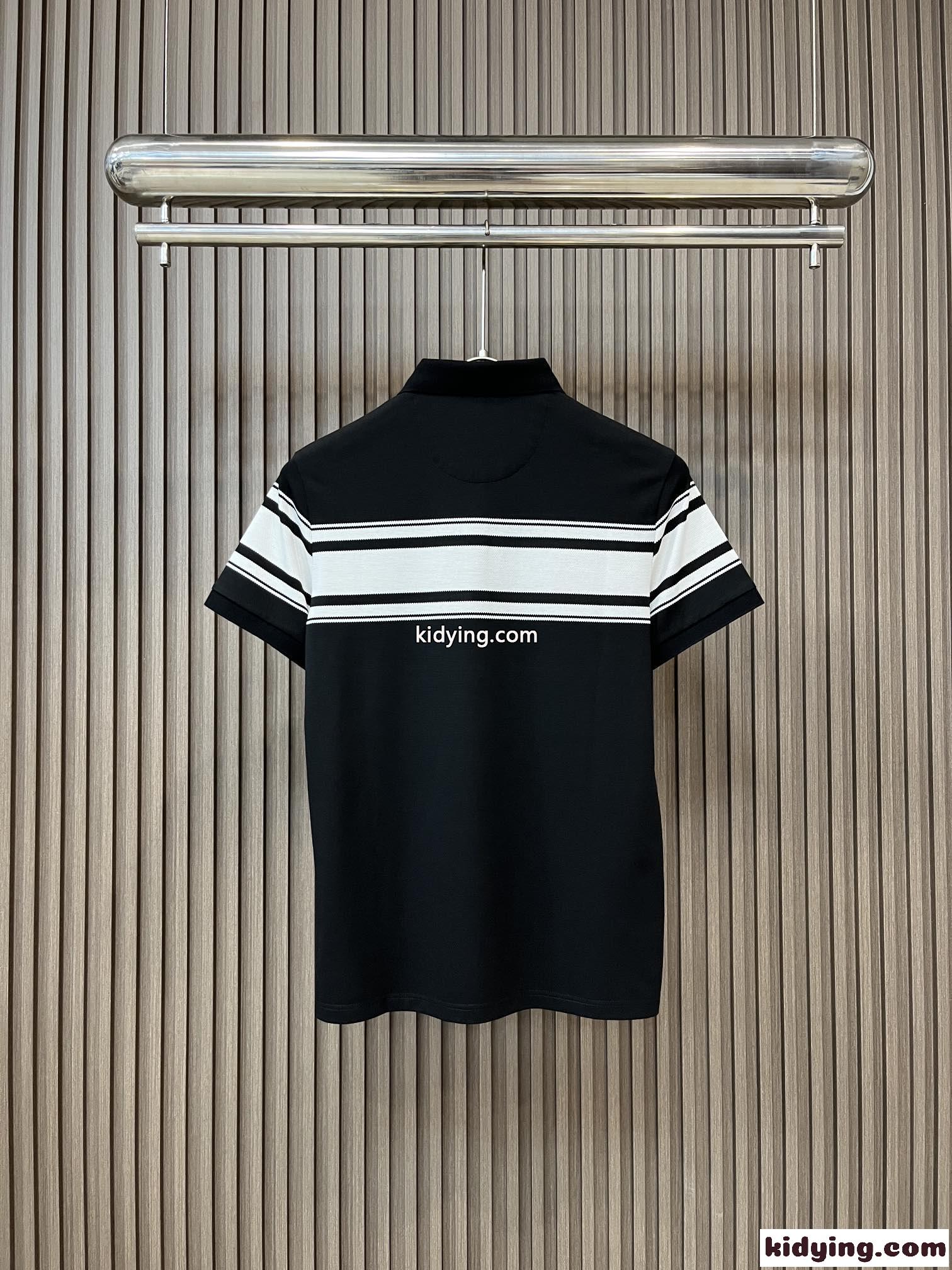 カジュアル ストライプ ロゴ アルマーニ 半袖Tシャツ コピー コットンピケ ポロシャツ ブラック-3