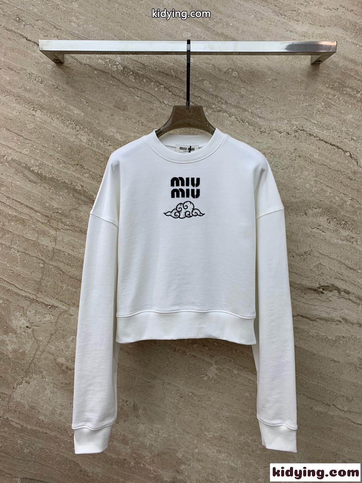 カジュアル ロゴ入り クロップド スウェットシャツ ミュウミュウ Tシャツ コピー ホワイト-1