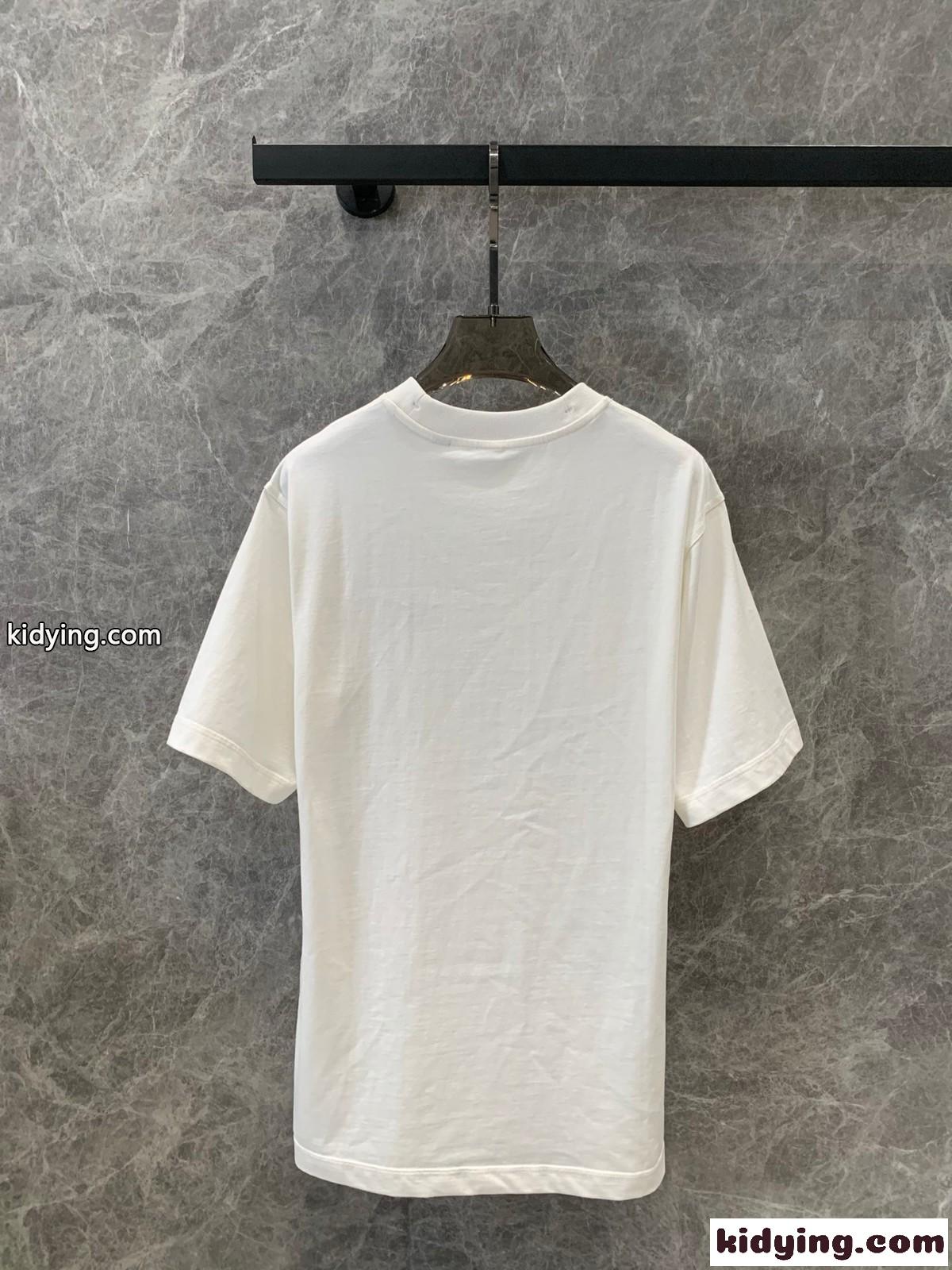 定番 刺繍入り クルーネック コットンTシャツ バーバリー 半袖Tシャツ コピー ホワイト-2