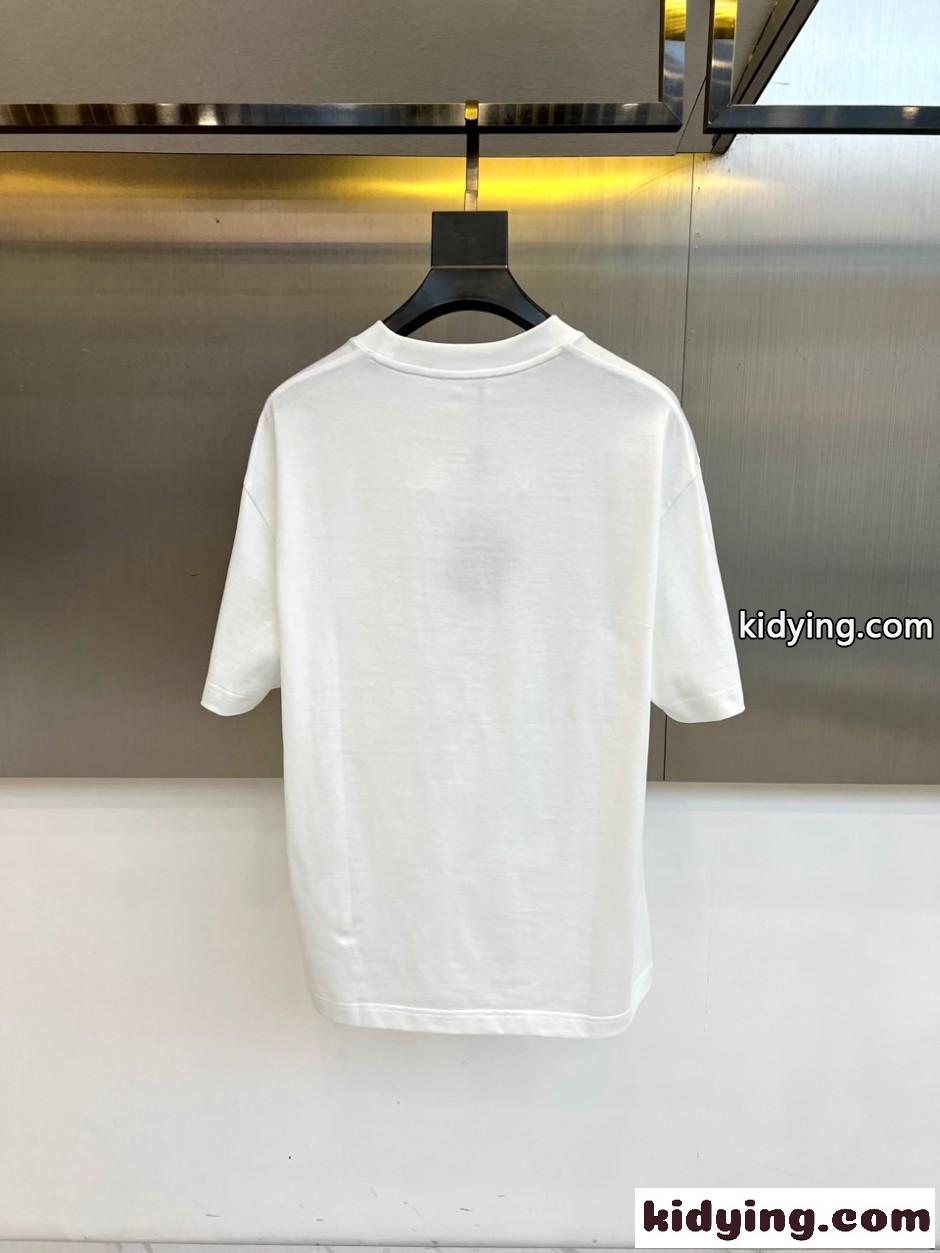 シンプル ロゴプリント 半袖Tシャツ プラダ Tシャツ 偽物 クルーネック ホワイト-0