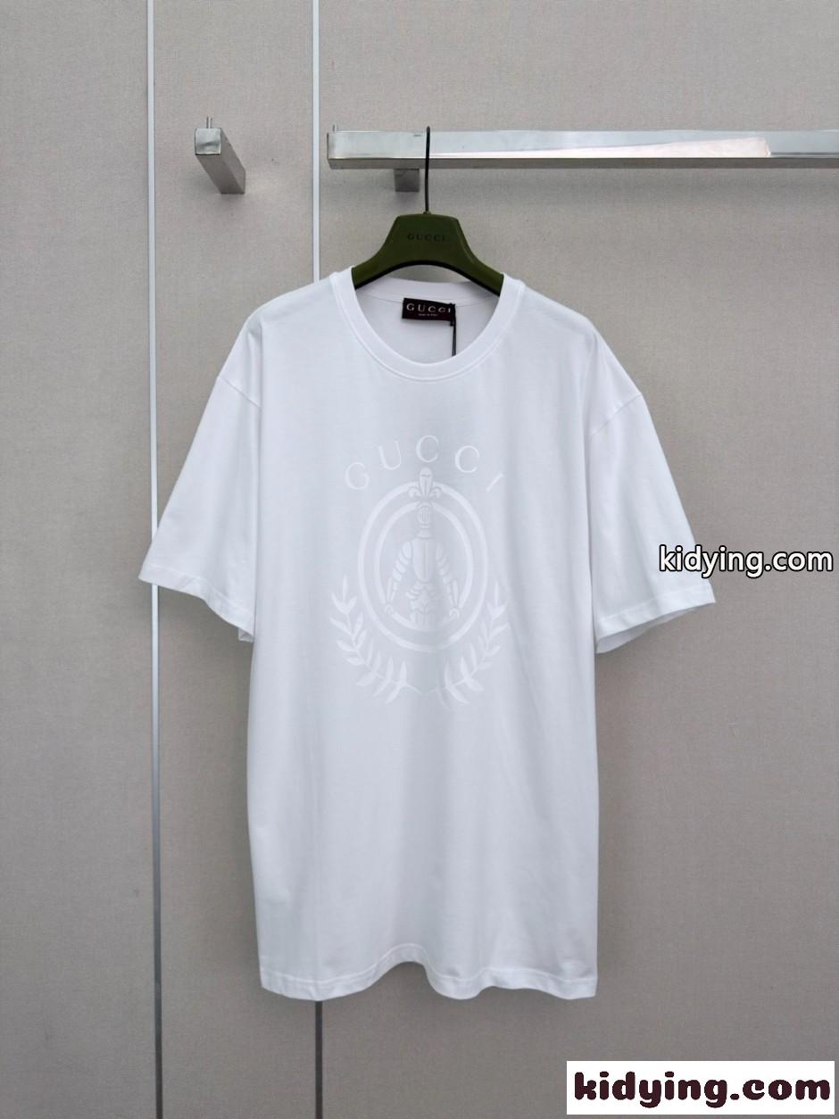 グッチ Tシャツ 偽物 ロゴプリント ユニセックス コットン 半袖Tシャツ ホワイト-0
