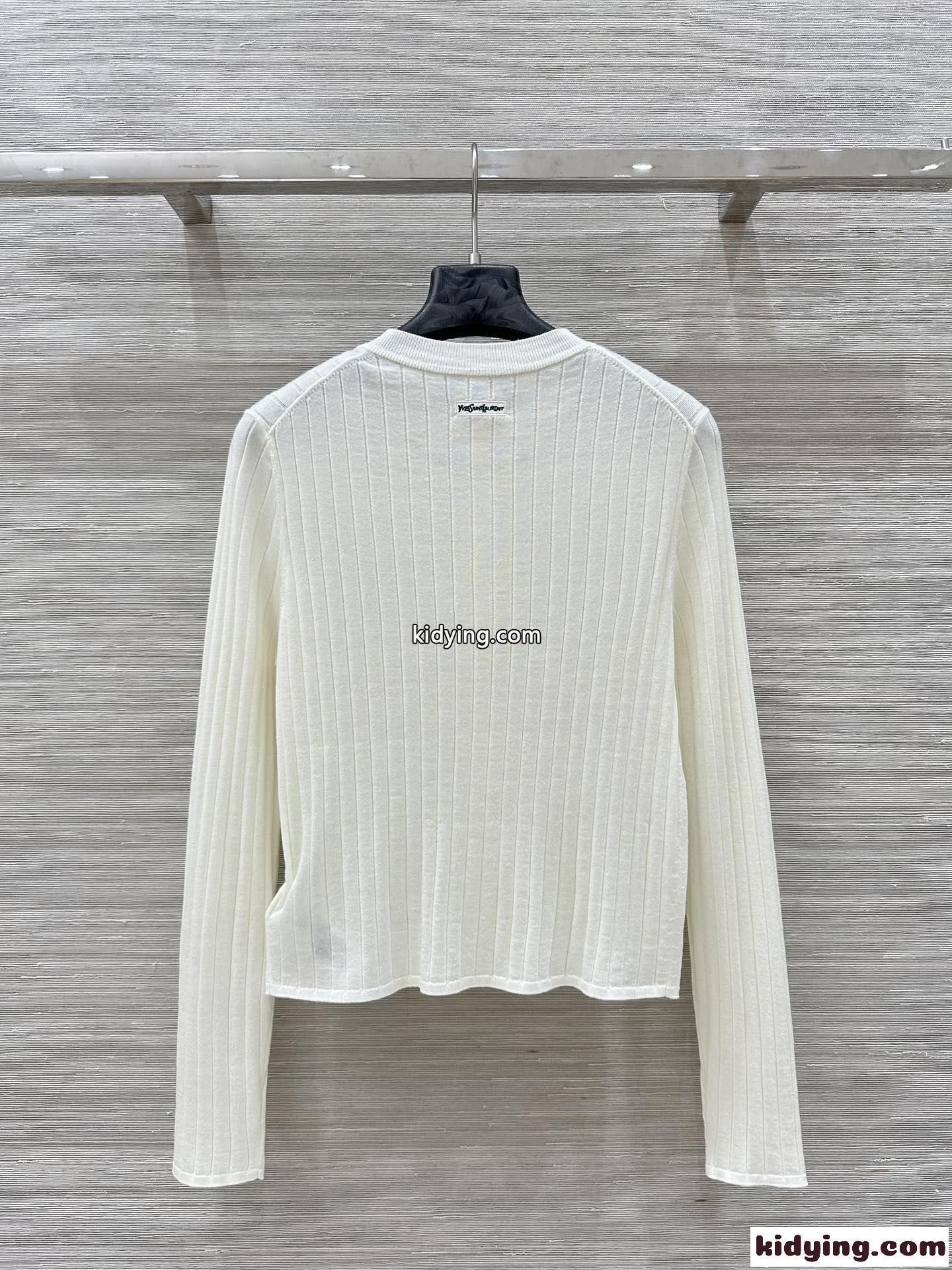 シンプル ロゴ刺繍 イヴ・サンローラン ニット コピー クルーネック カーディガン ホワイト-4