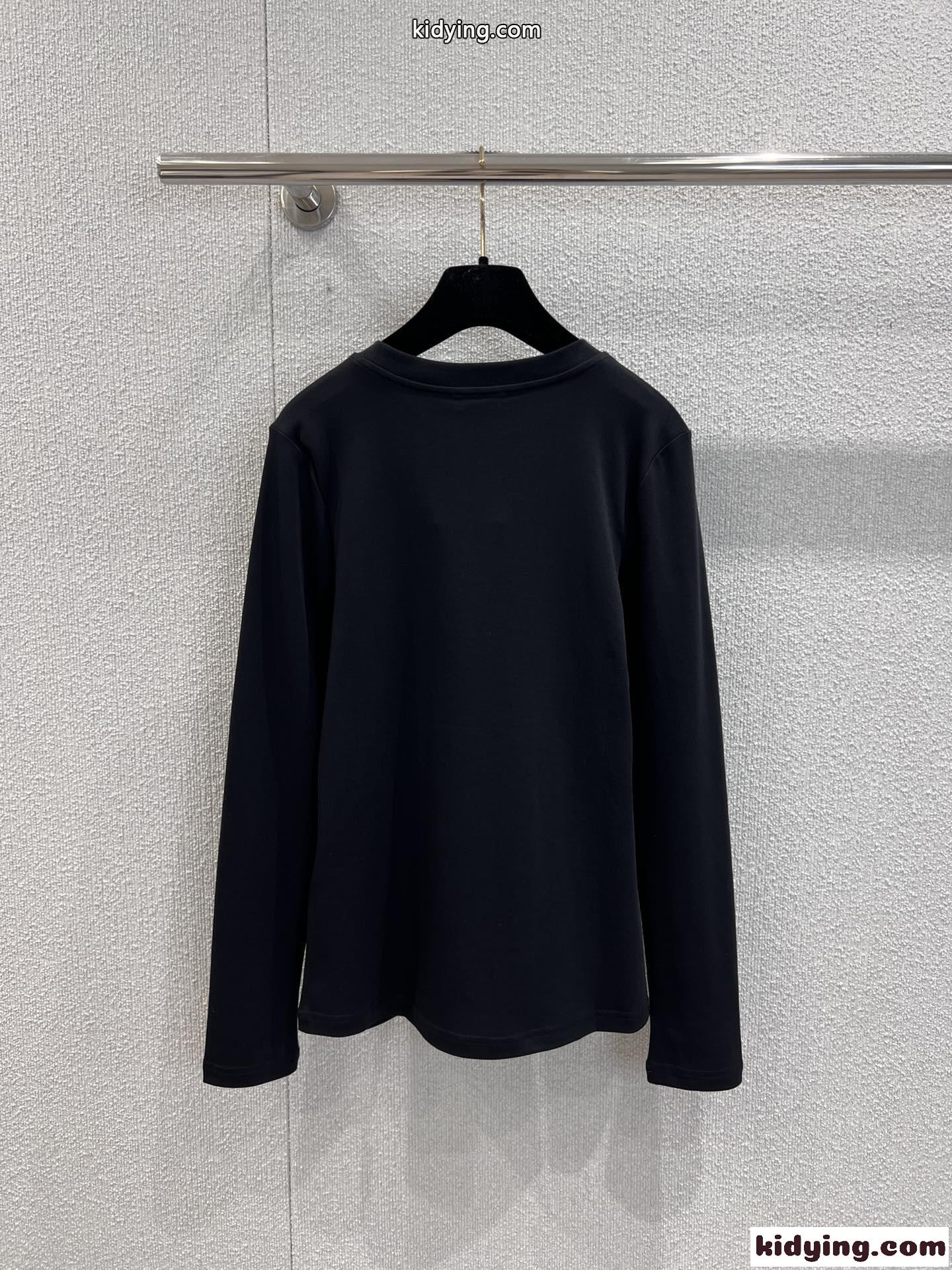 シンプル クルーネック コットン 長袖Tシャツ シャネル Tシャツ コピー ブラック-2