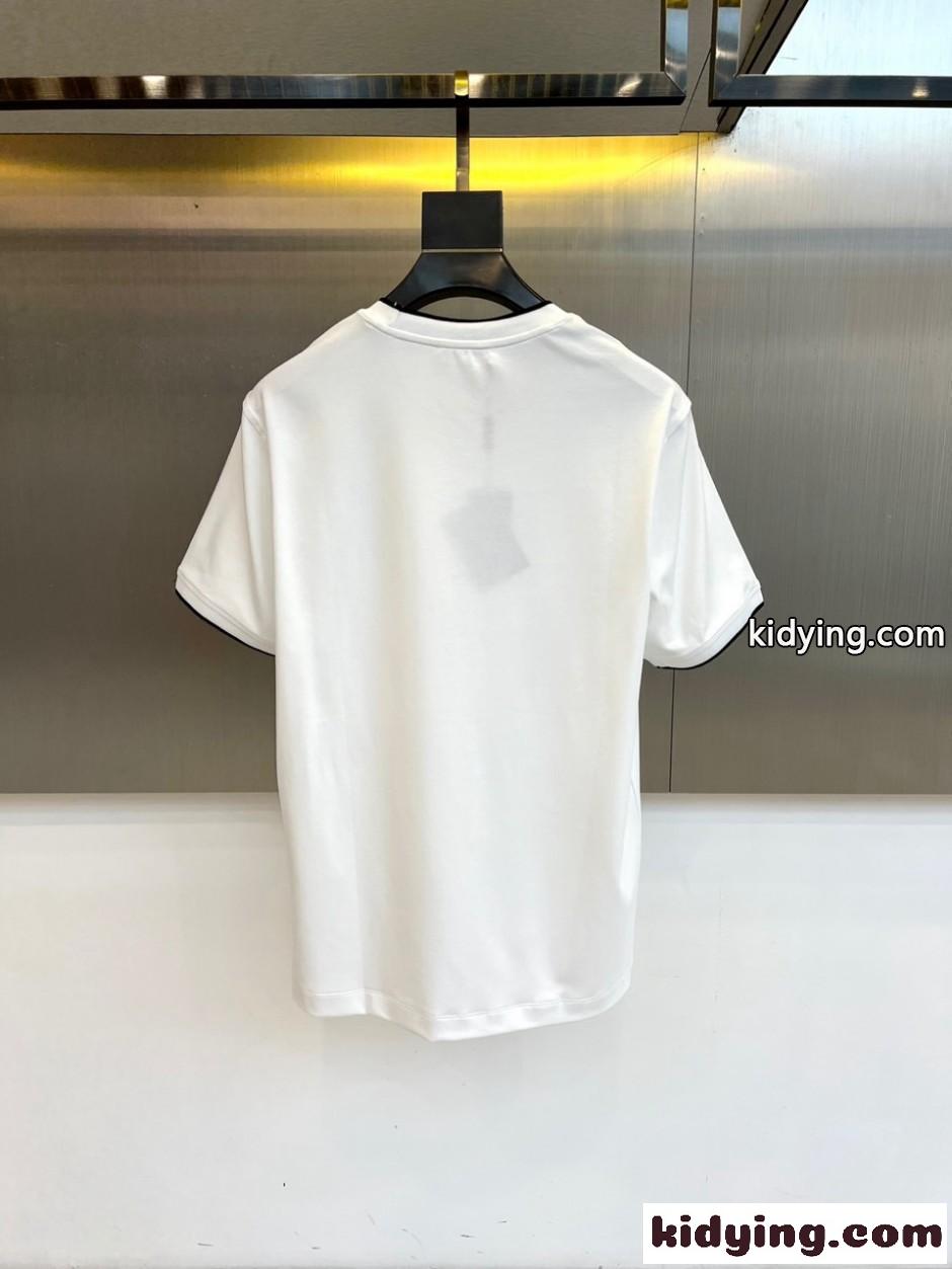 カジュアル パイピング クルーネック 半袖Tシャツ プラダ Tシャツ 偽物 ホワイト-4