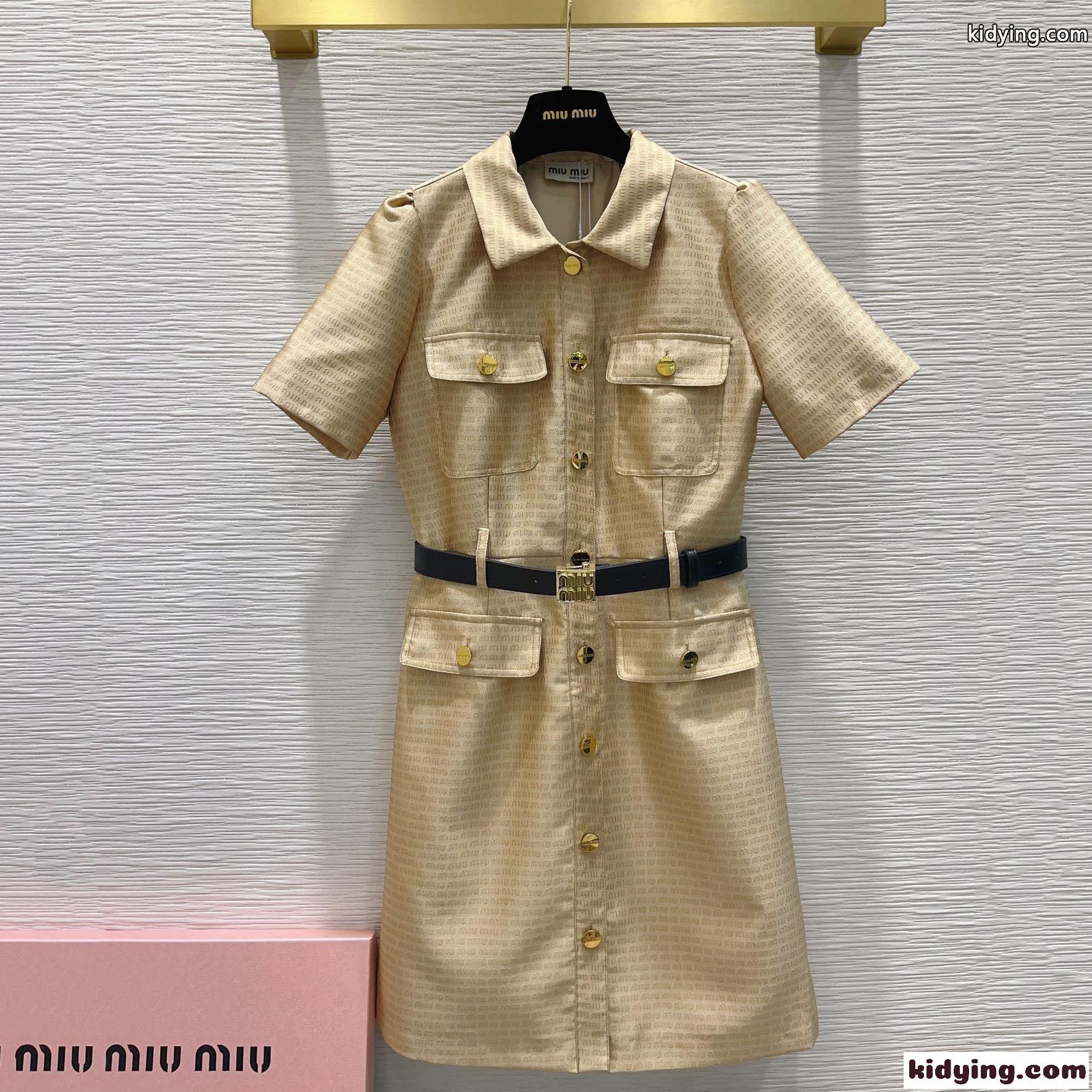 定番 上品 ベルト付き ジャガード 半袖ドレス ミュウミュウ ワンピース コピー-2