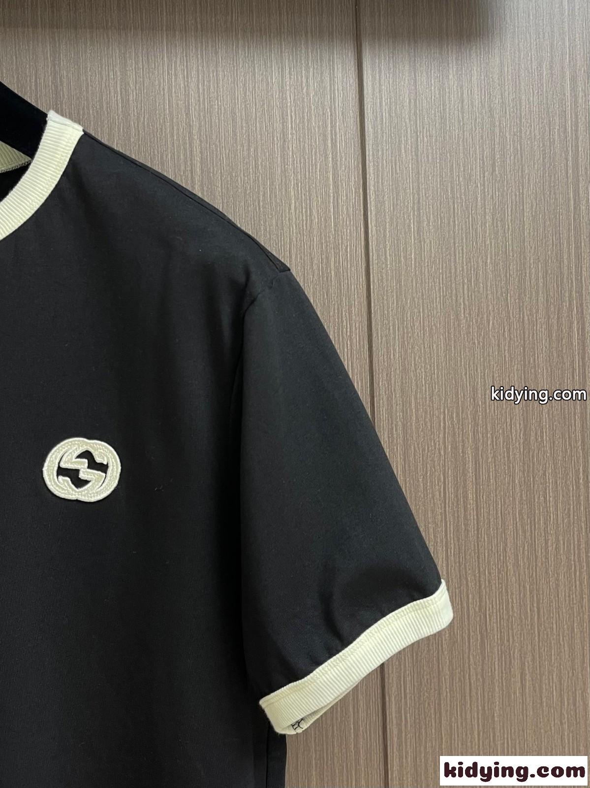 カジュアル シンプル クルーネック 半袖Tシャツ グッチ Tシャツ コピー ブラック-1