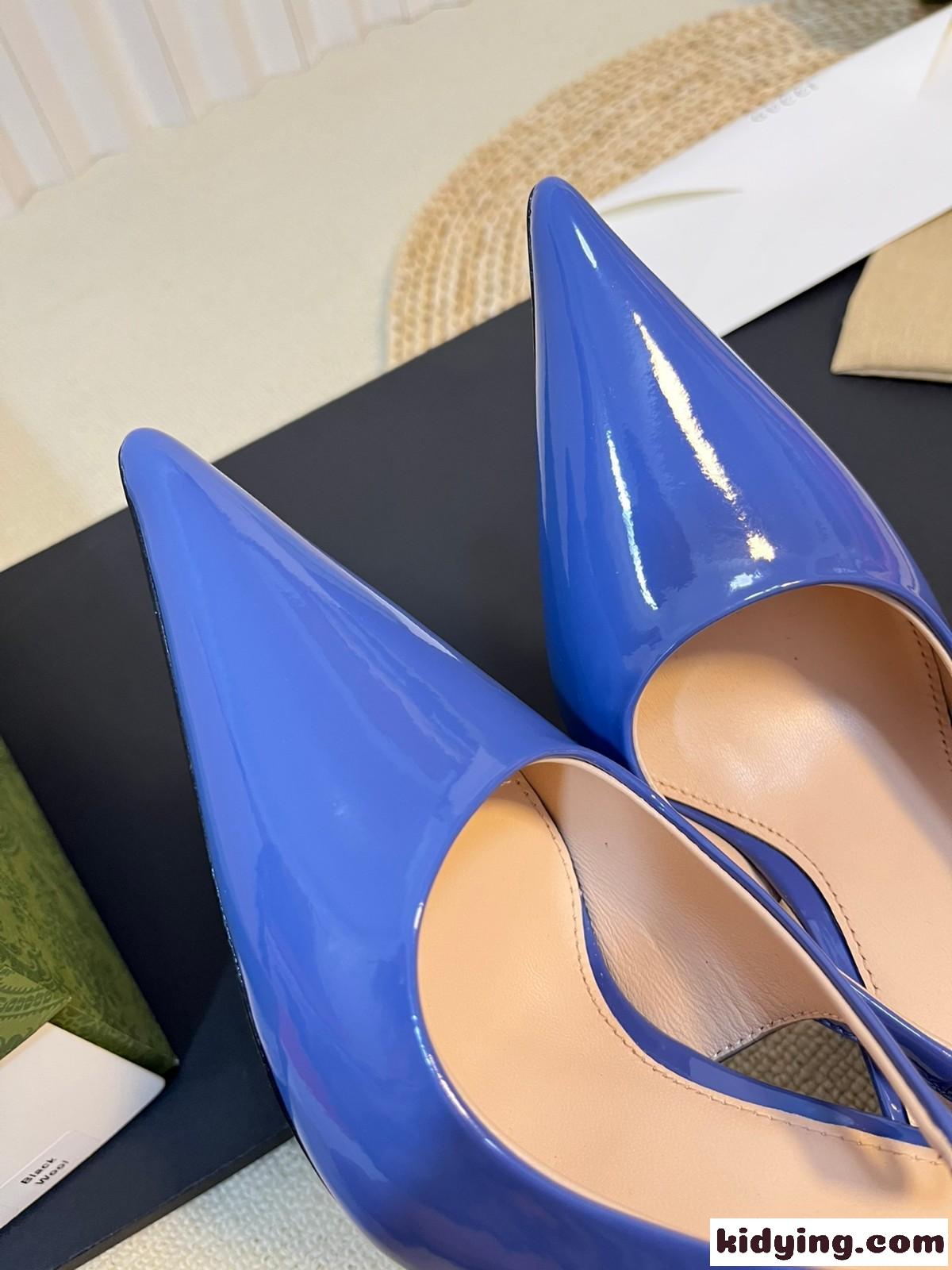 スリングバックパンプス グッチ パンプス スーパーコピー パテントレザー ブルー-0