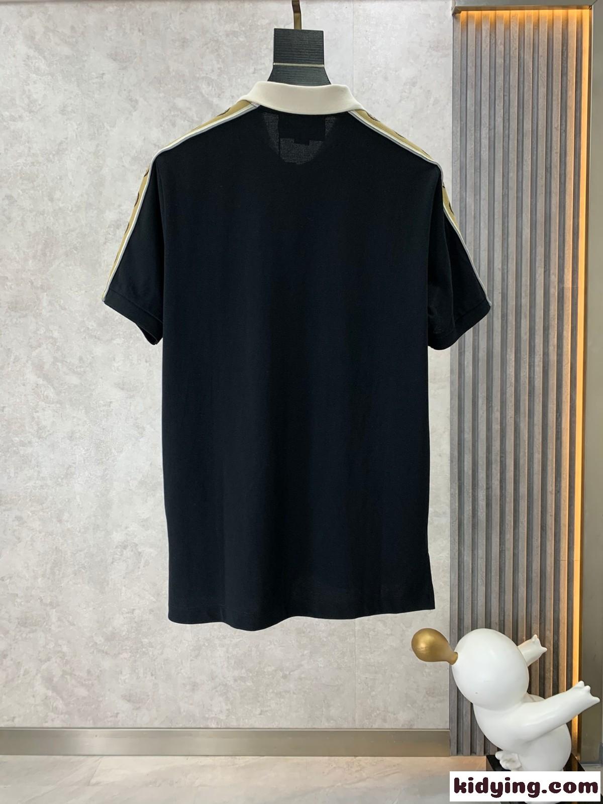 インターロッキングG ストライプ付き コットン ポロシャツ グッチ Tシャツ コピー メンズ ブラック-0