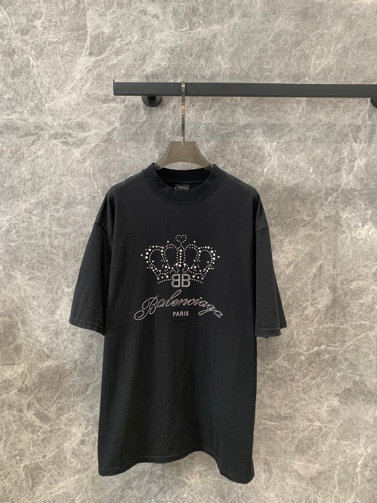 ラインストーンロゴ クルーネック Tシャツ バレンシアガ 半袖Tシャツ コピー ユニセックス-1