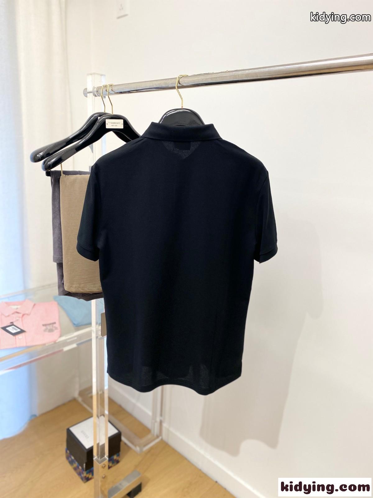 シンプル カジュアル ロゴ アルマーニ 半袖Tシャツ コピー コットン ポロシャツ ブラック-4