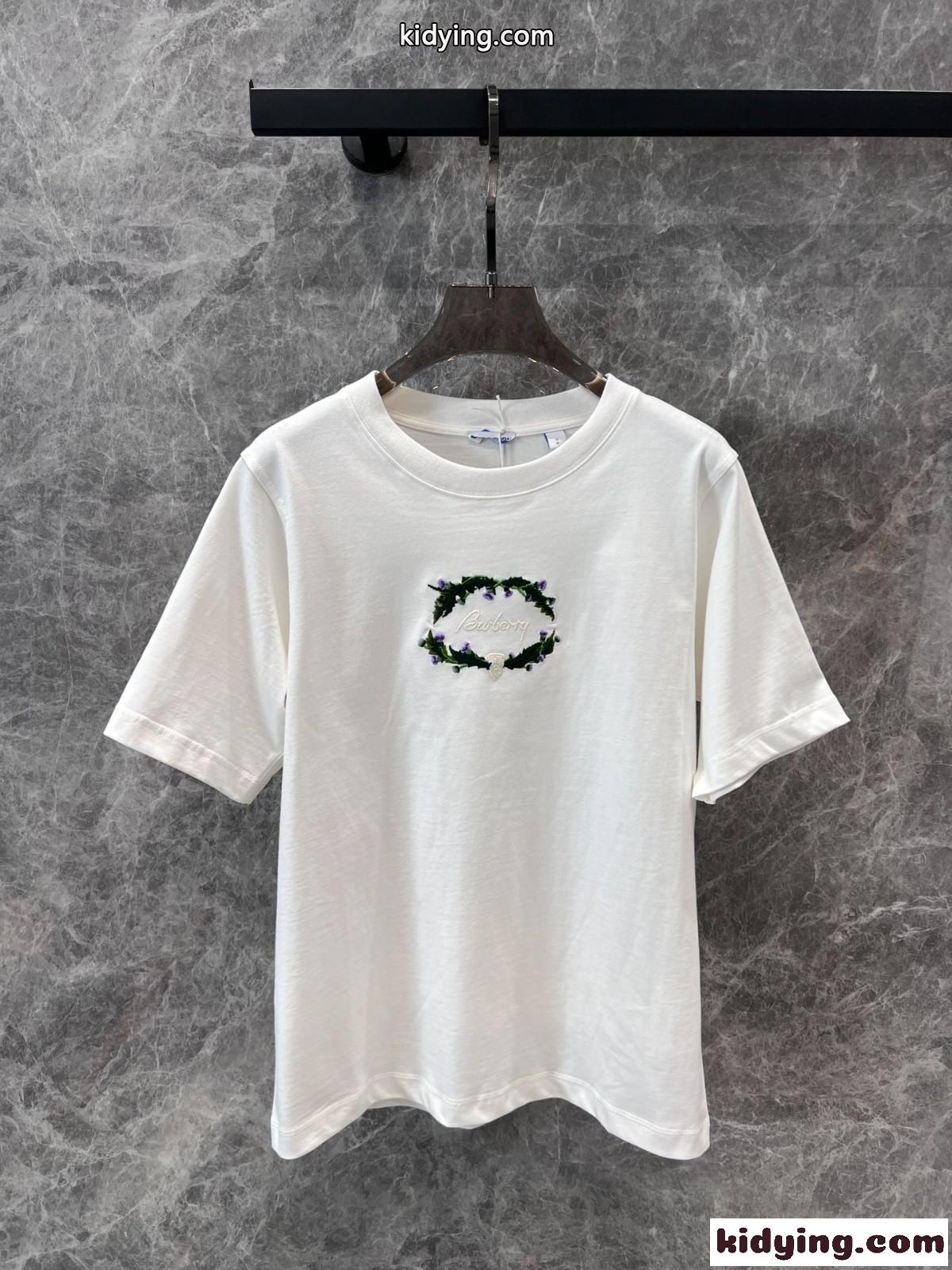 シスル ロゴ コットンTシャツ バーバリー Tシャツ コピー ホワイト-0