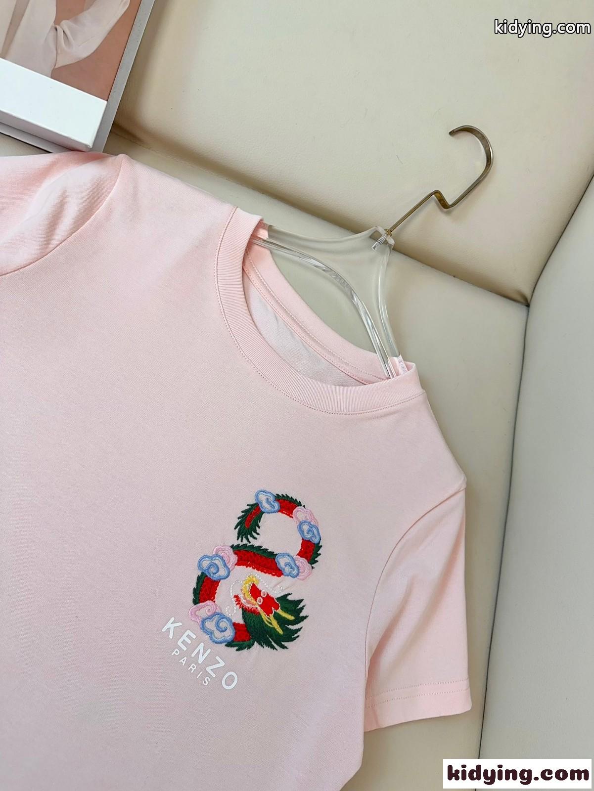 YEAR OF THE DRAGON CREST エンブロイダリー 半袖Tシャツ ケンゾー Tシャツ コピー ピンク-4