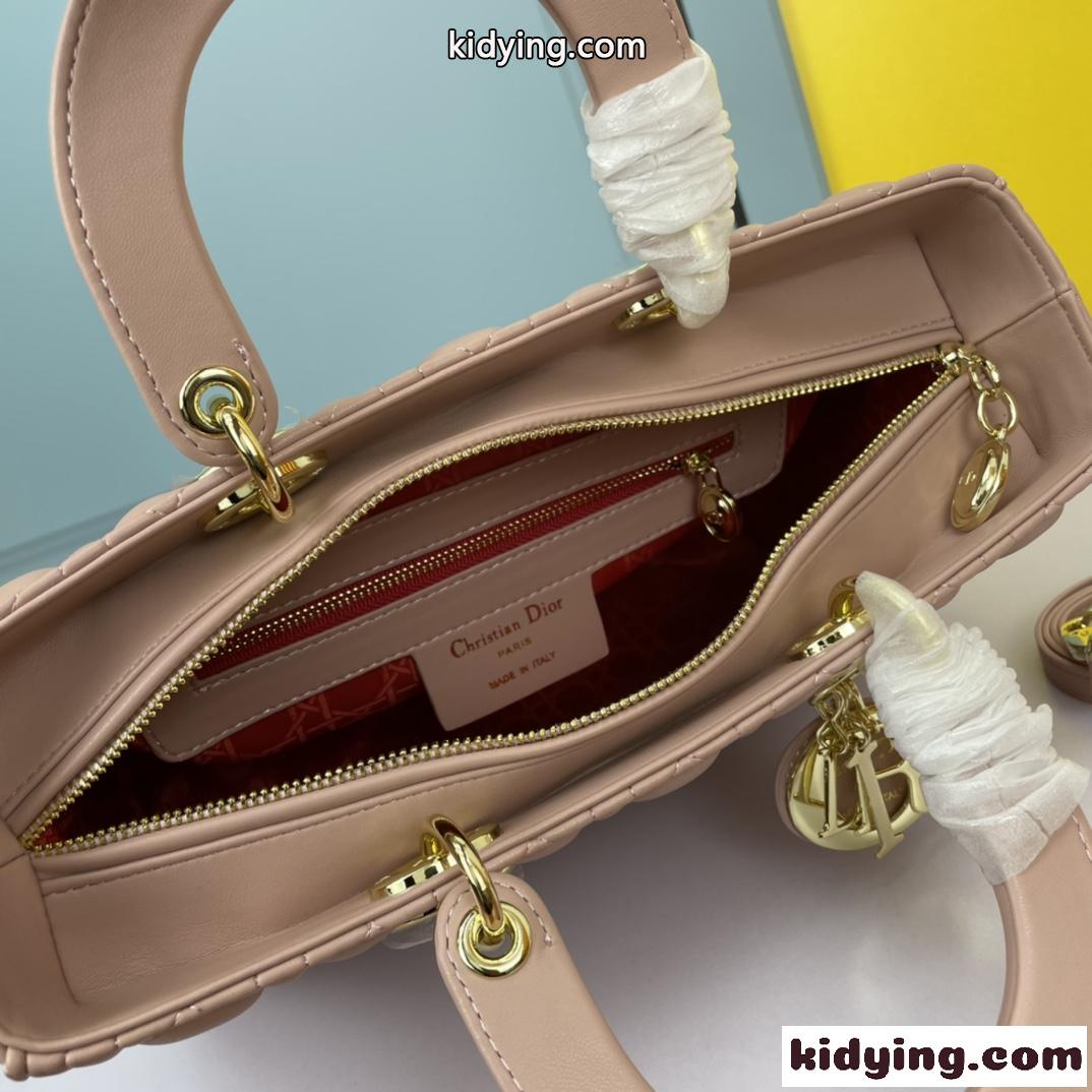 クリスチャン・ディオール スーパーコピー ラムスキン LADY DIOR ピンク ラージバッグ-4