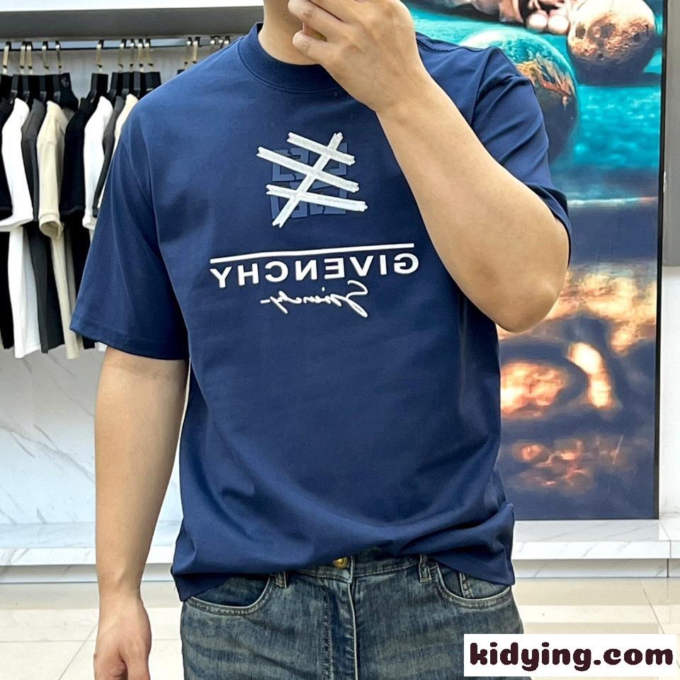 お洒落 ジバンシィ Tシャツ 偽物 ロゴ入り 半袖Tシャツ コットン ブルー-1