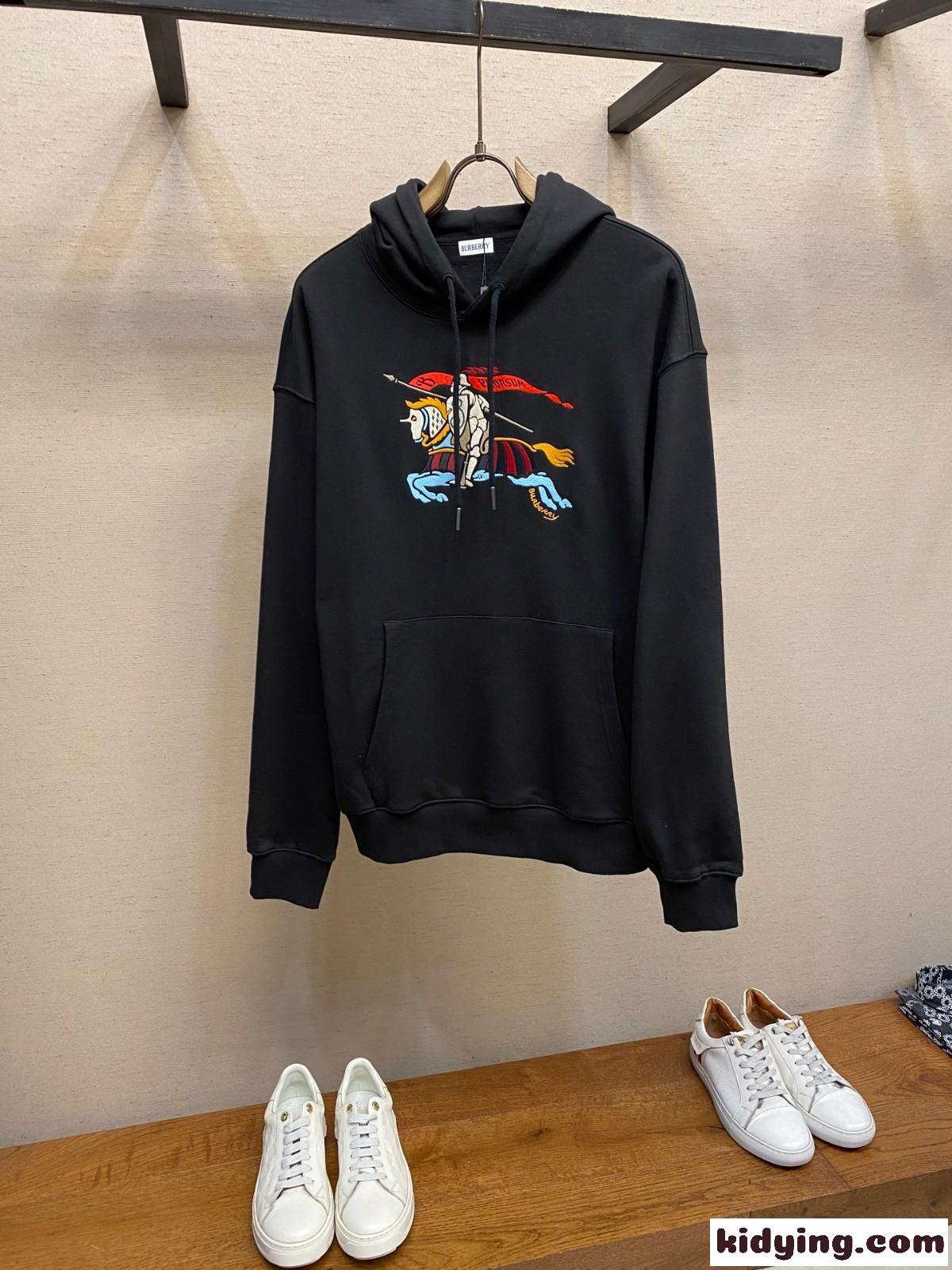 カジュアル コットン フーディー バーバリー パーカー 偽物 プルオーバー ブラック-1