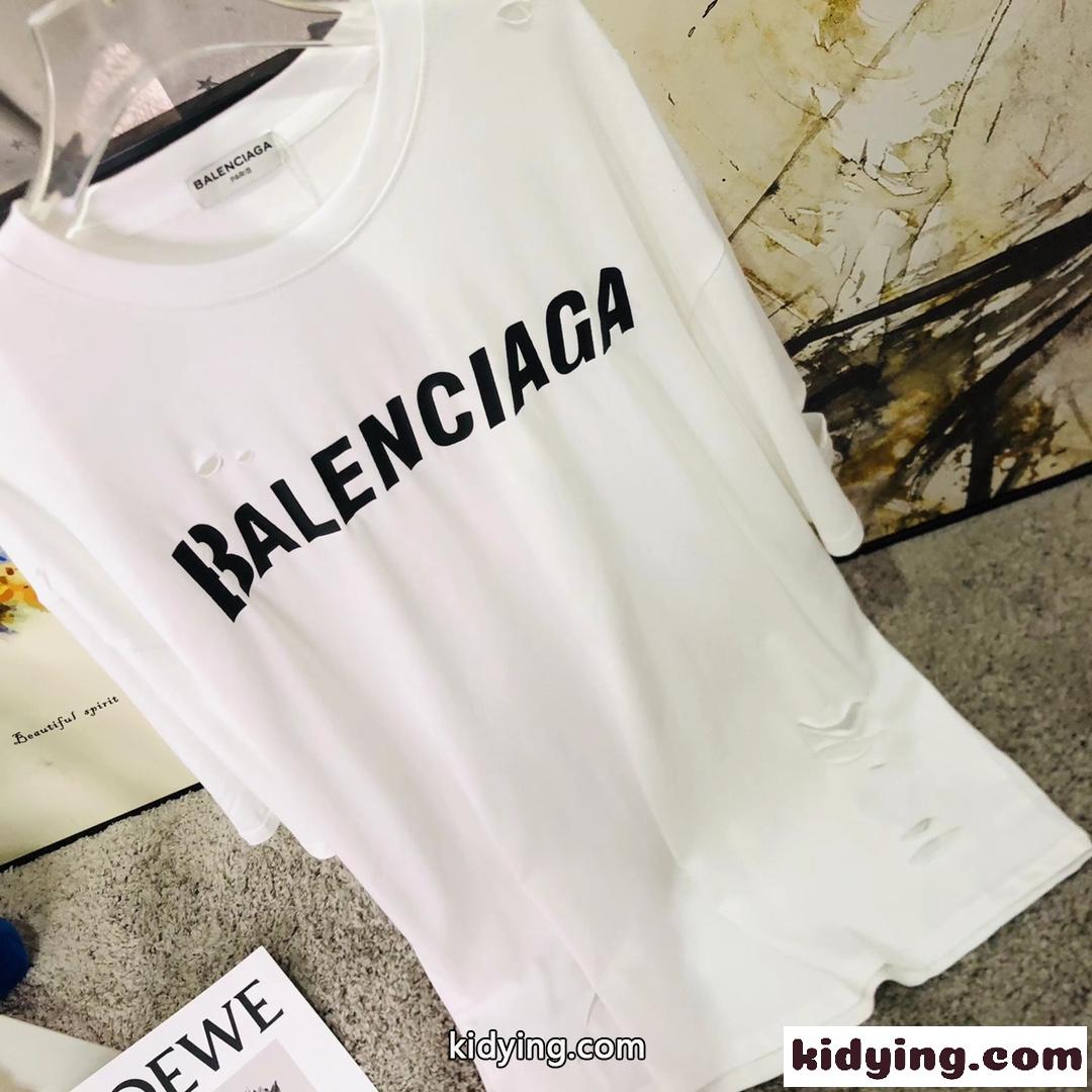 カジュアル ユニセックス ゆったり ダメージ バレンシアガ Tシャツ コピー 半袖 おしゃれ チュニック ホワイト ブラック-2