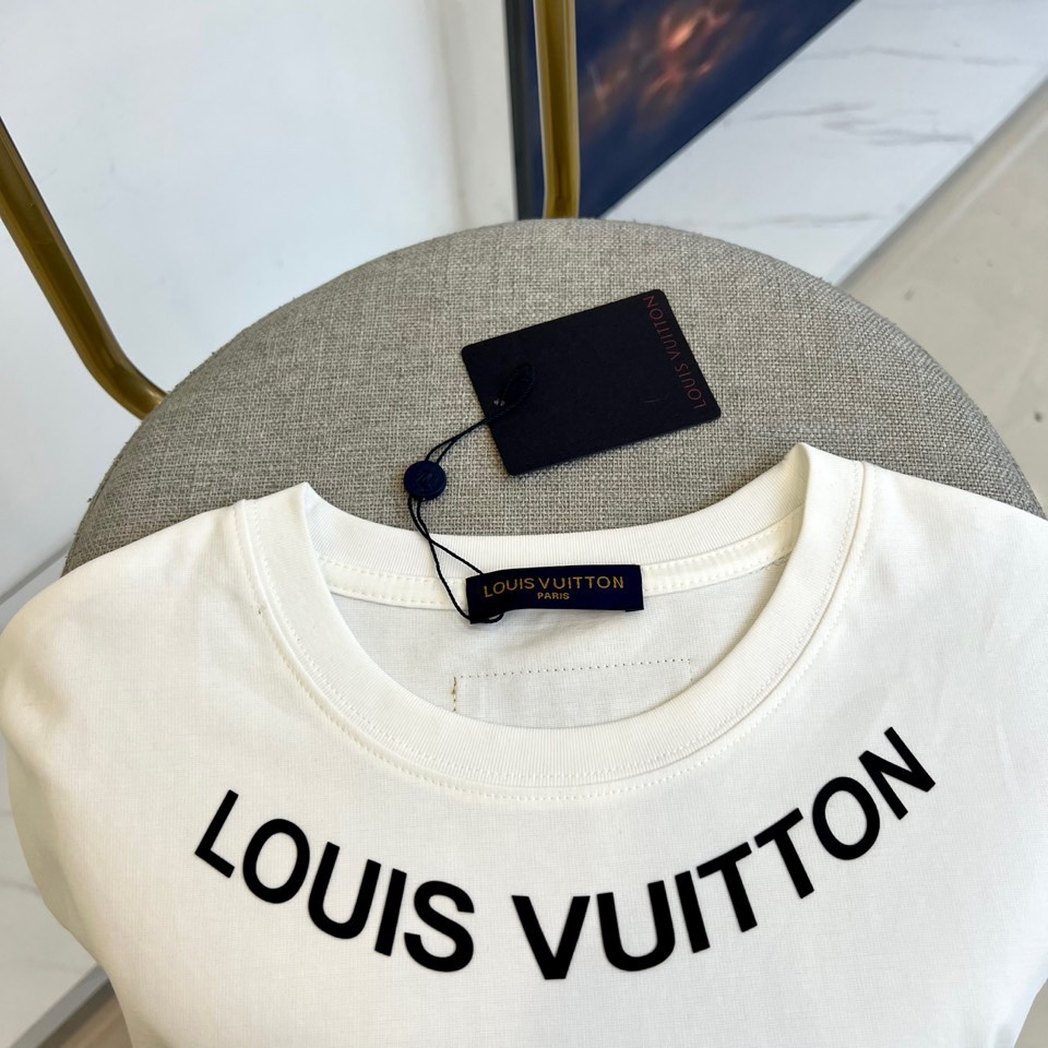 フロントロゴ クルーネック 半袖Tシャツ ルイ・ヴィトン Tシャツ 偽物 コットン ホワイト-2