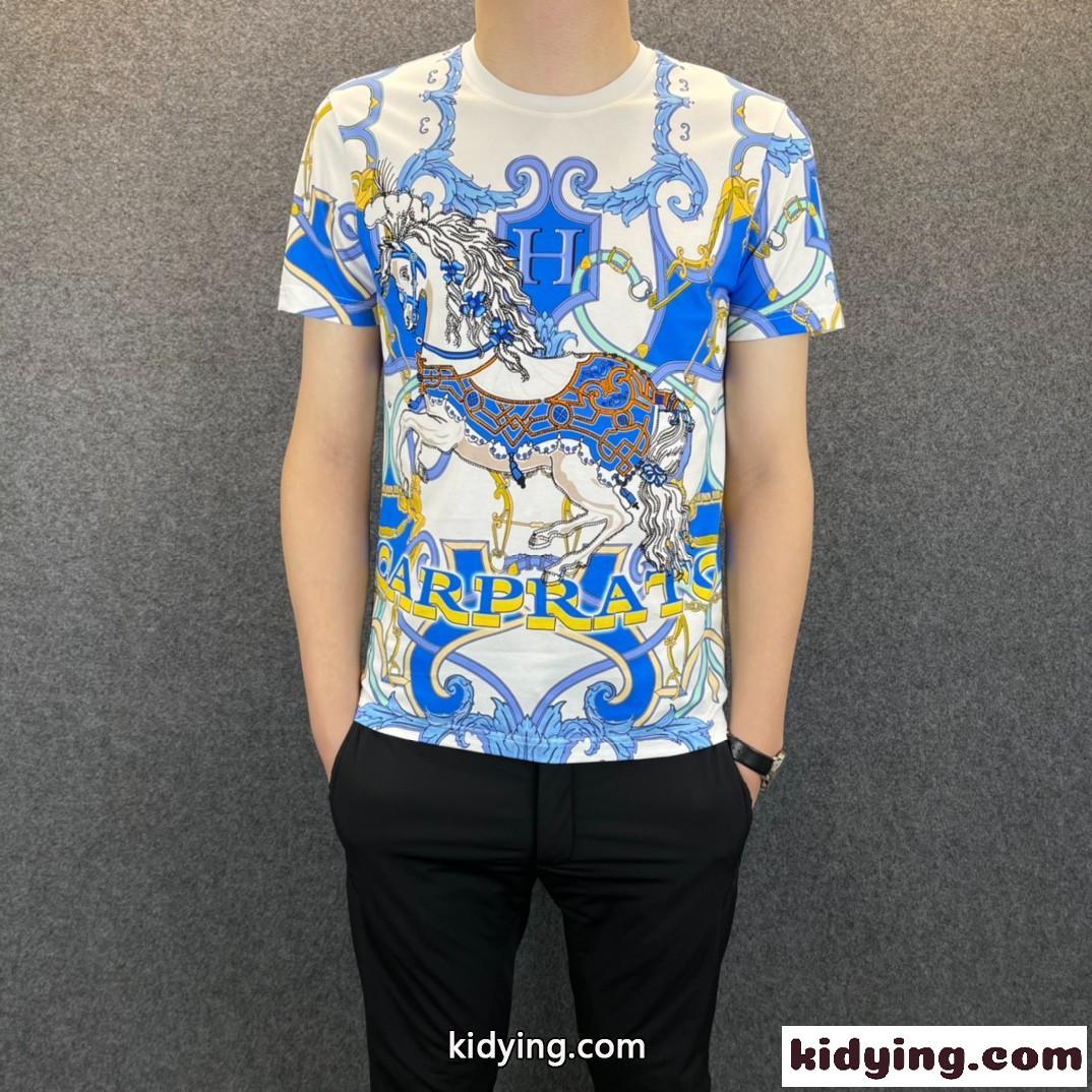 2022春夏 新作 メンズ 半袖Tシャツ ラウンドネック エルメス Tシャツ コピー プリント カジュアル 柔らかい 快適-0