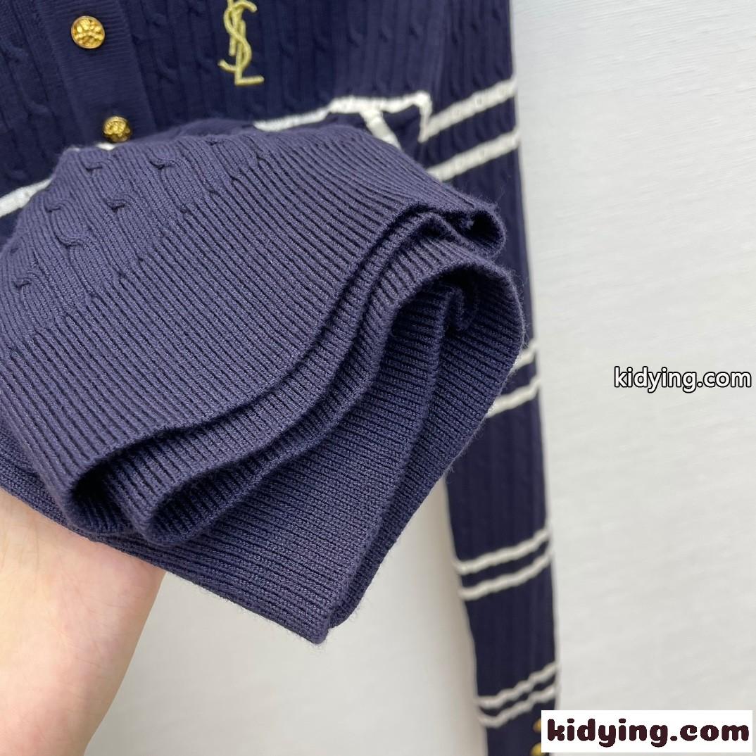 おしゃれ ロゴ 刺繍 長袖 ポロニット イヴ・サンローラン セーター コピー-4