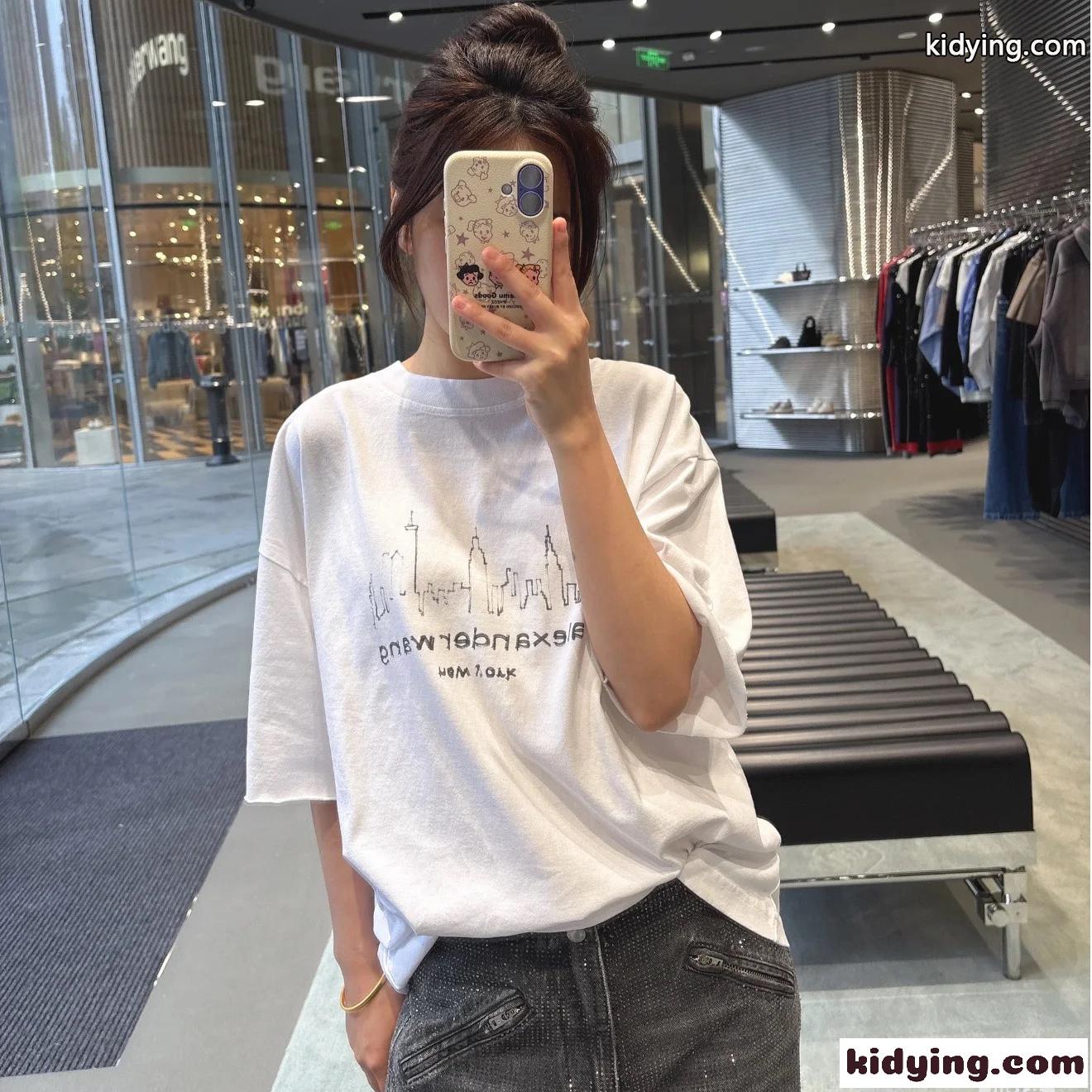 コットン オーバーサイズ ロゴtシャツ アレキサンダーワング Tシャツ コピー ホワイト-0
