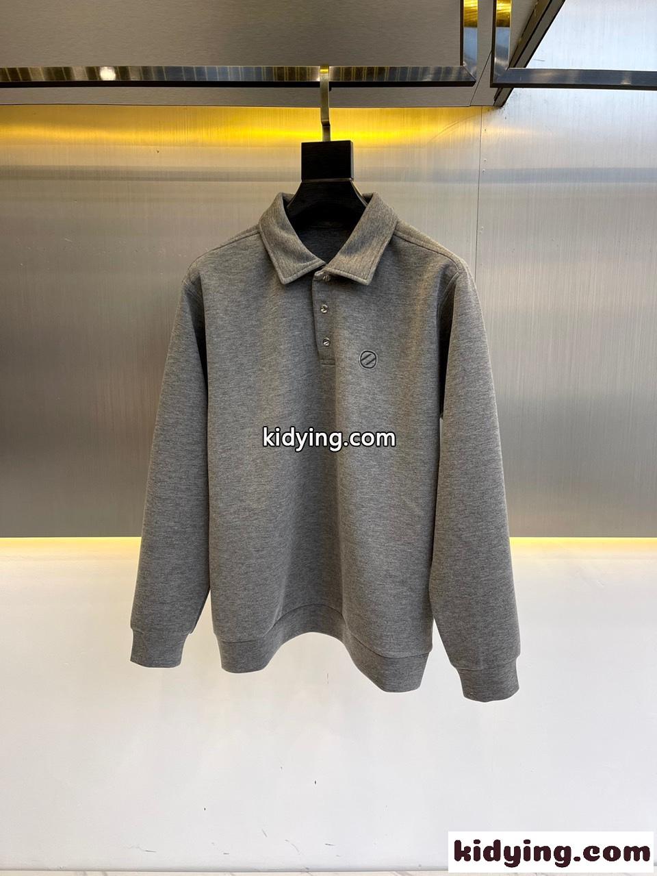 クラシック カジュアル 長袖 ポロシャツ エルメネジルド・ゼニア Tシャツ コピー グレー-1