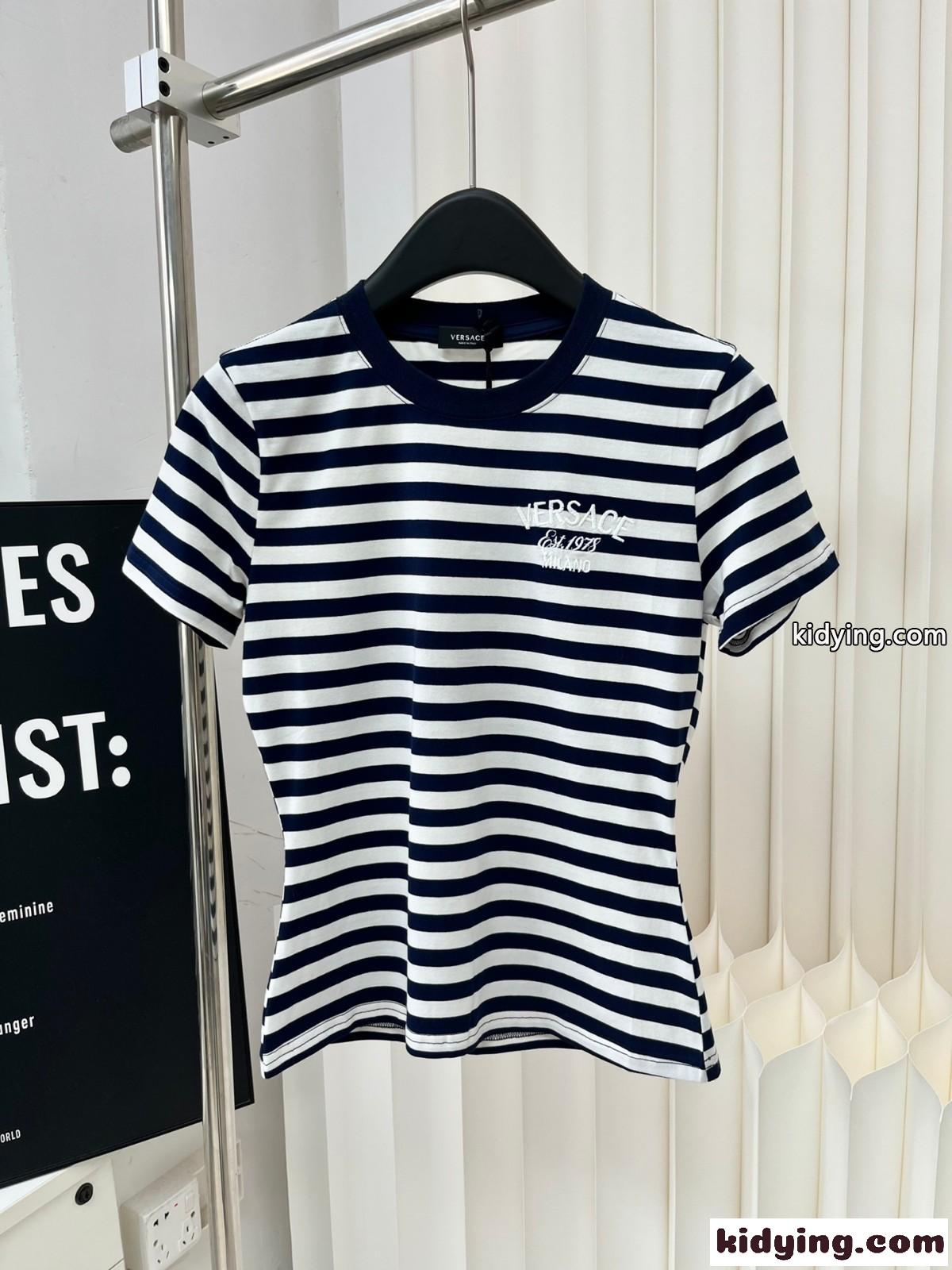 ノーティカル ストライプ 半袖Tシャツ ヴェルサーチェ Tシャツ コピー-0