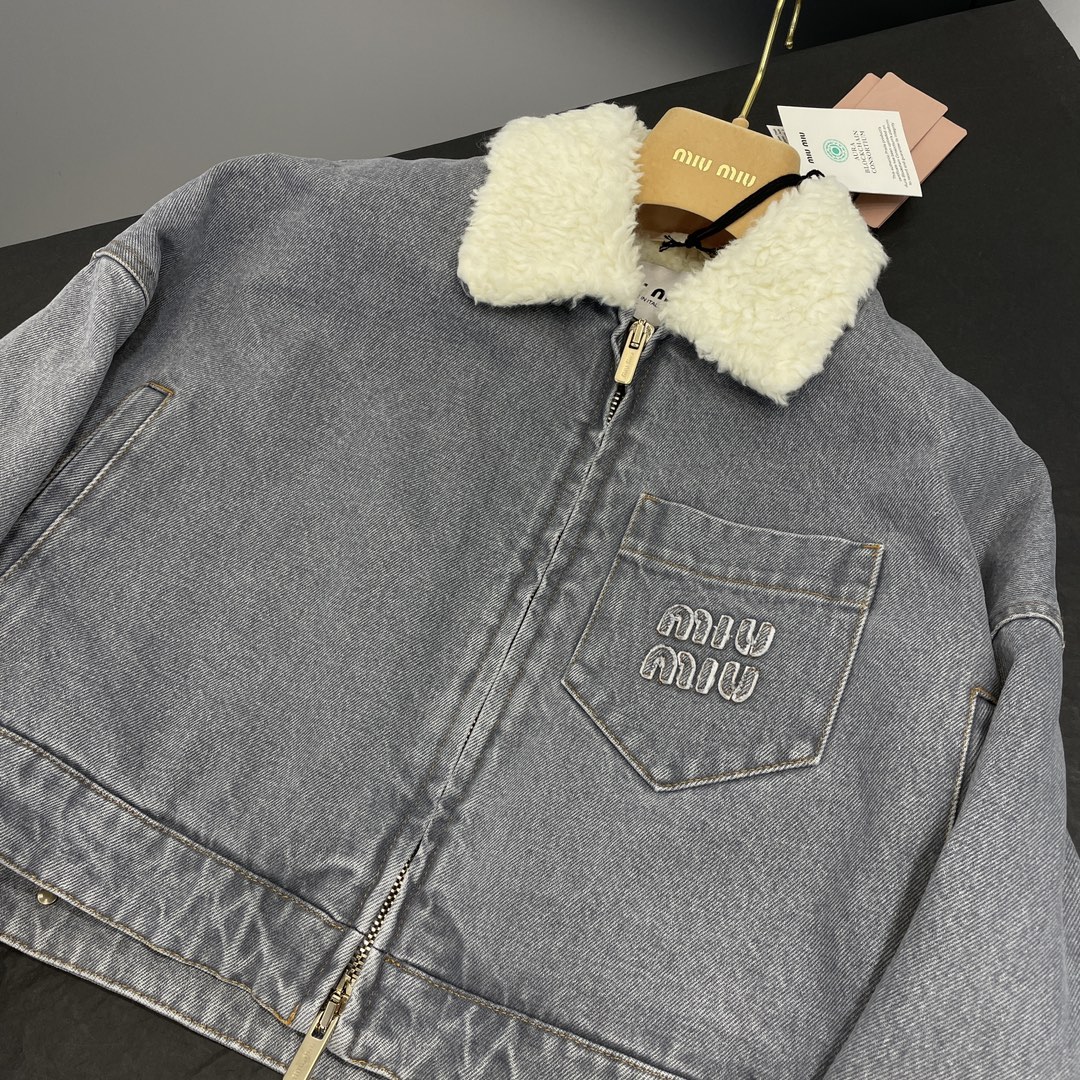 洗練された 刺繍入り デニム ブルゾン ミュウミュウ ジャケット コピー-4