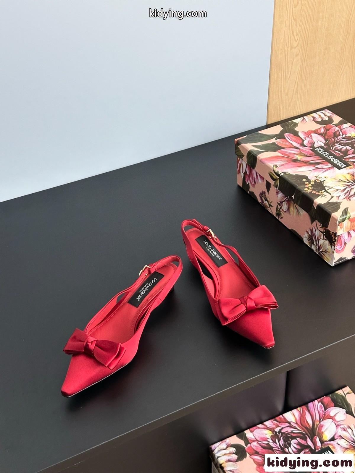 リボン サテン スリングバックパンプス ドルチェ&ガッバーナ パンプス コピー レッド-1