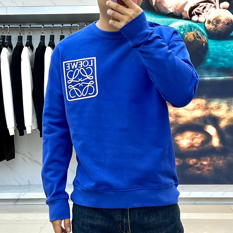カジュアル ロゴ コットン スウェットシャツ ロエベ Tシャツ コピー ブルー-1