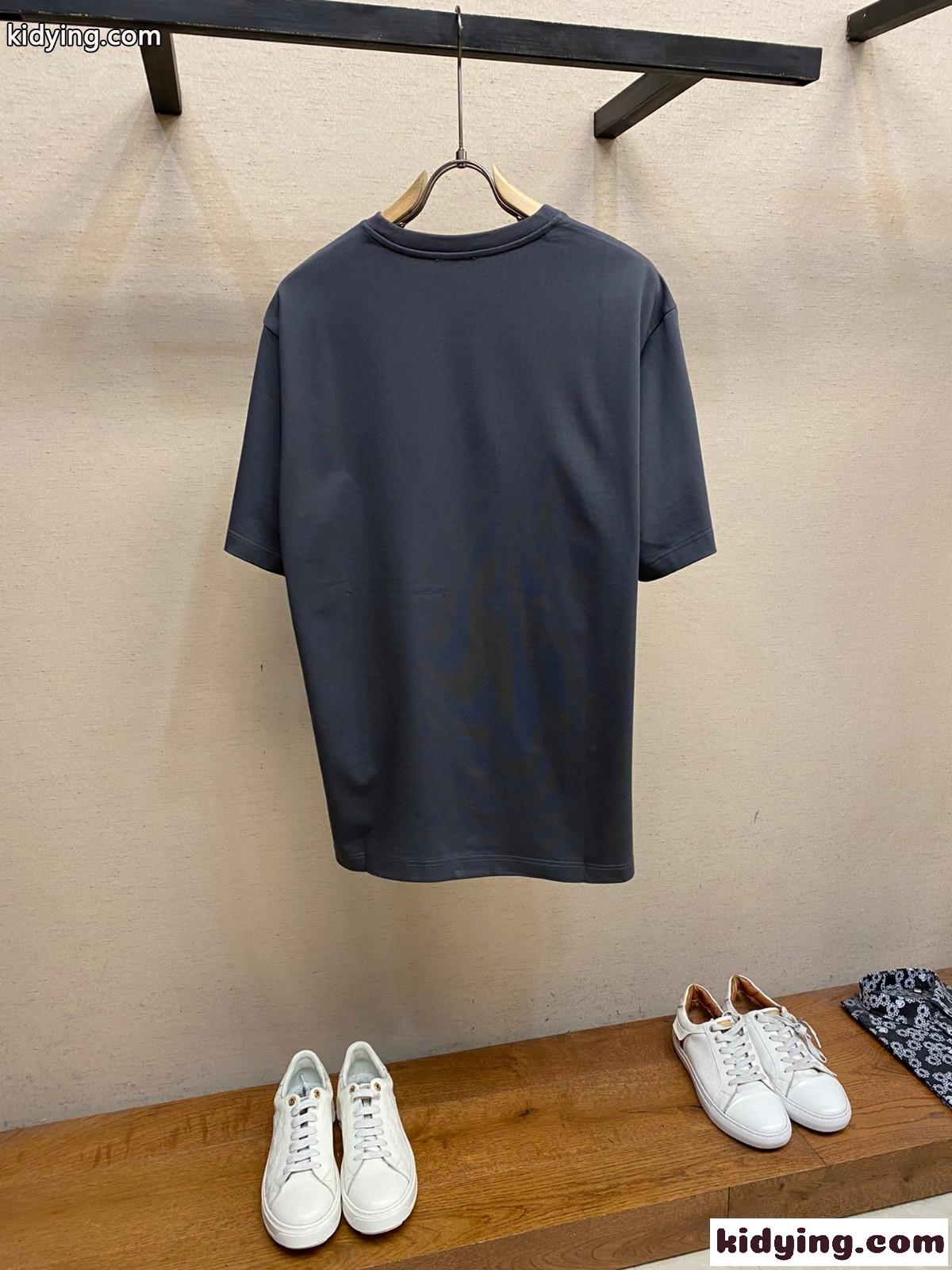 ロエベ Tシャツ コピー 人気 カジュアル ロゴ入り 半袖Tシャツ ダークグレー-0