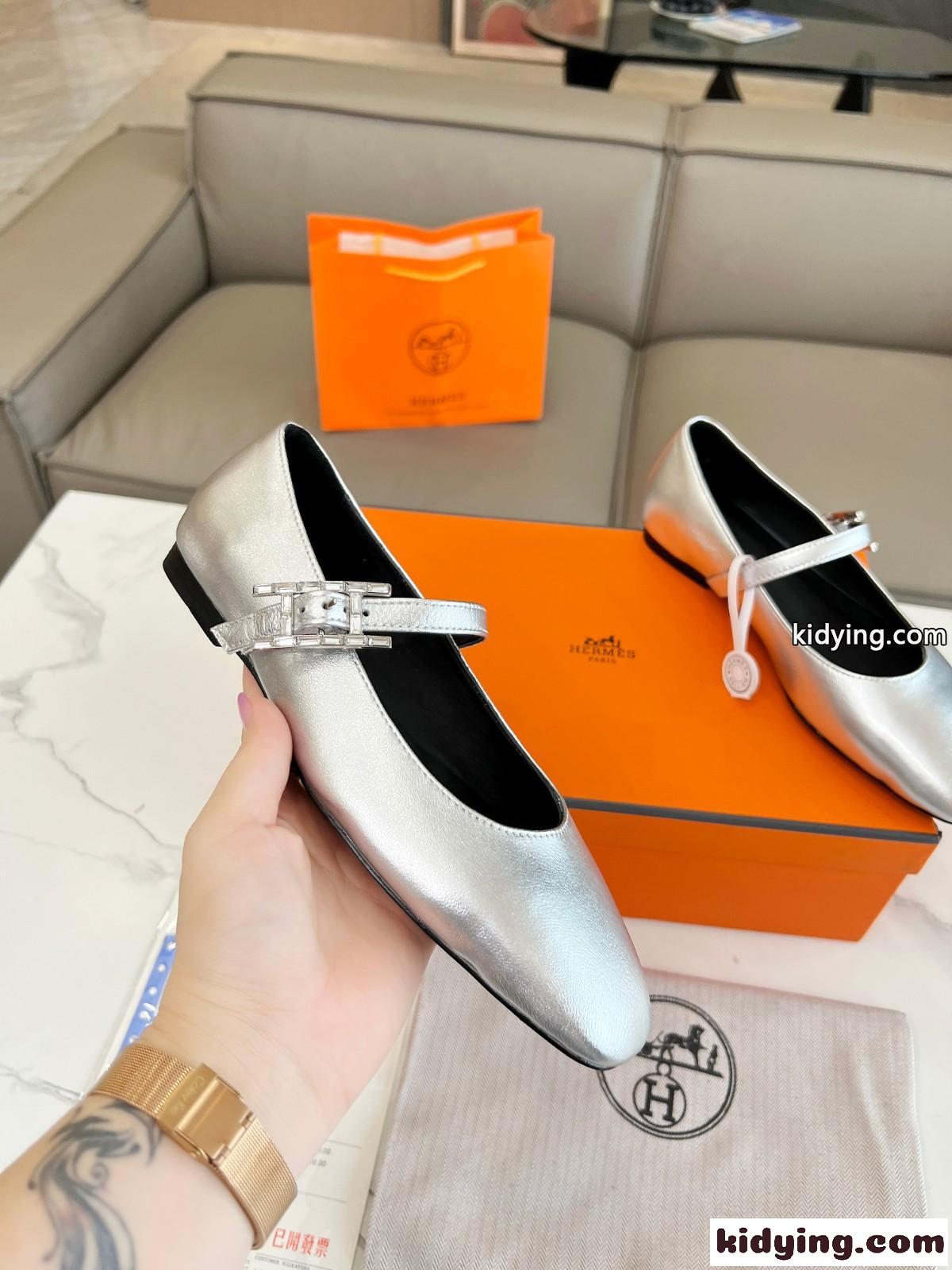 大人 かわいい ジェーン バレエシューズ エルメス パンプス コピー シルバー-1