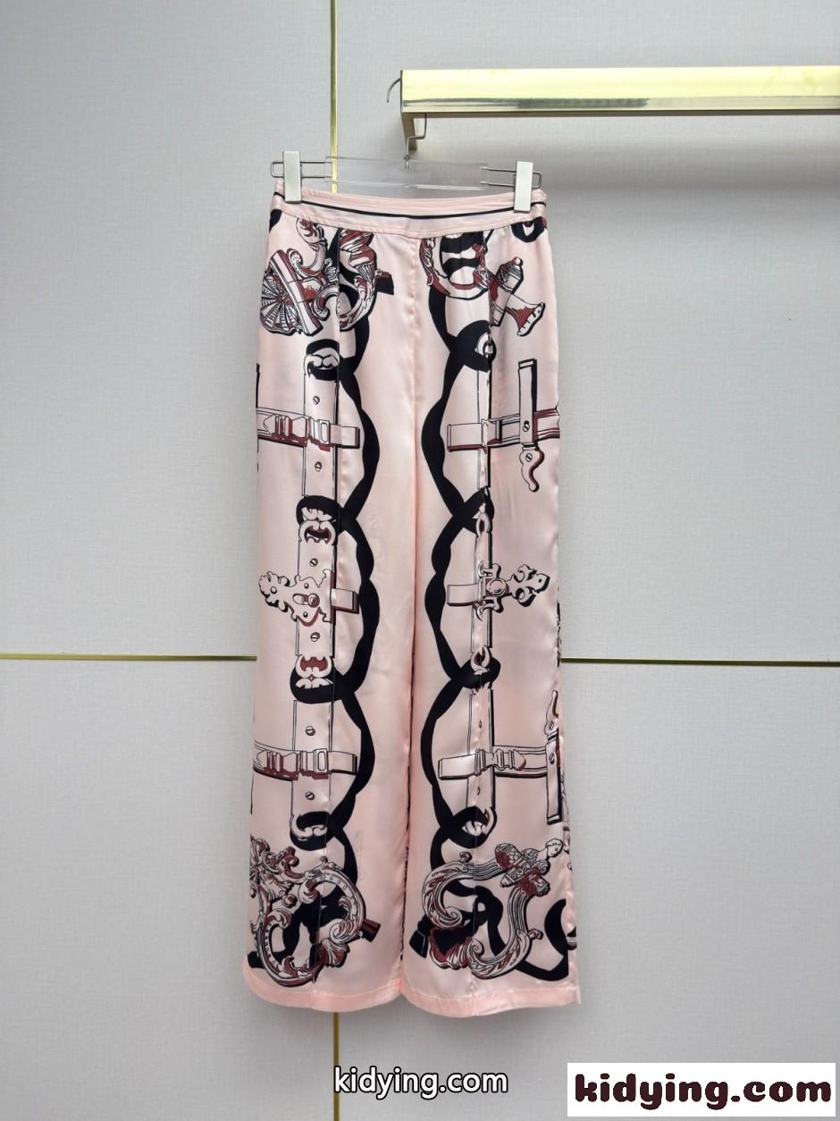 エルメス パンツ コピー クラシック プリント シルク ワイドパンツ-0
