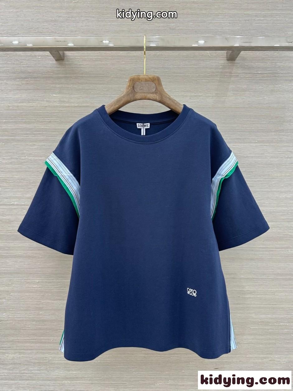 アナグラム コットンブレンド 半袖Tシャツ ロエベ Tシャツ 偽物 ネイビー-0