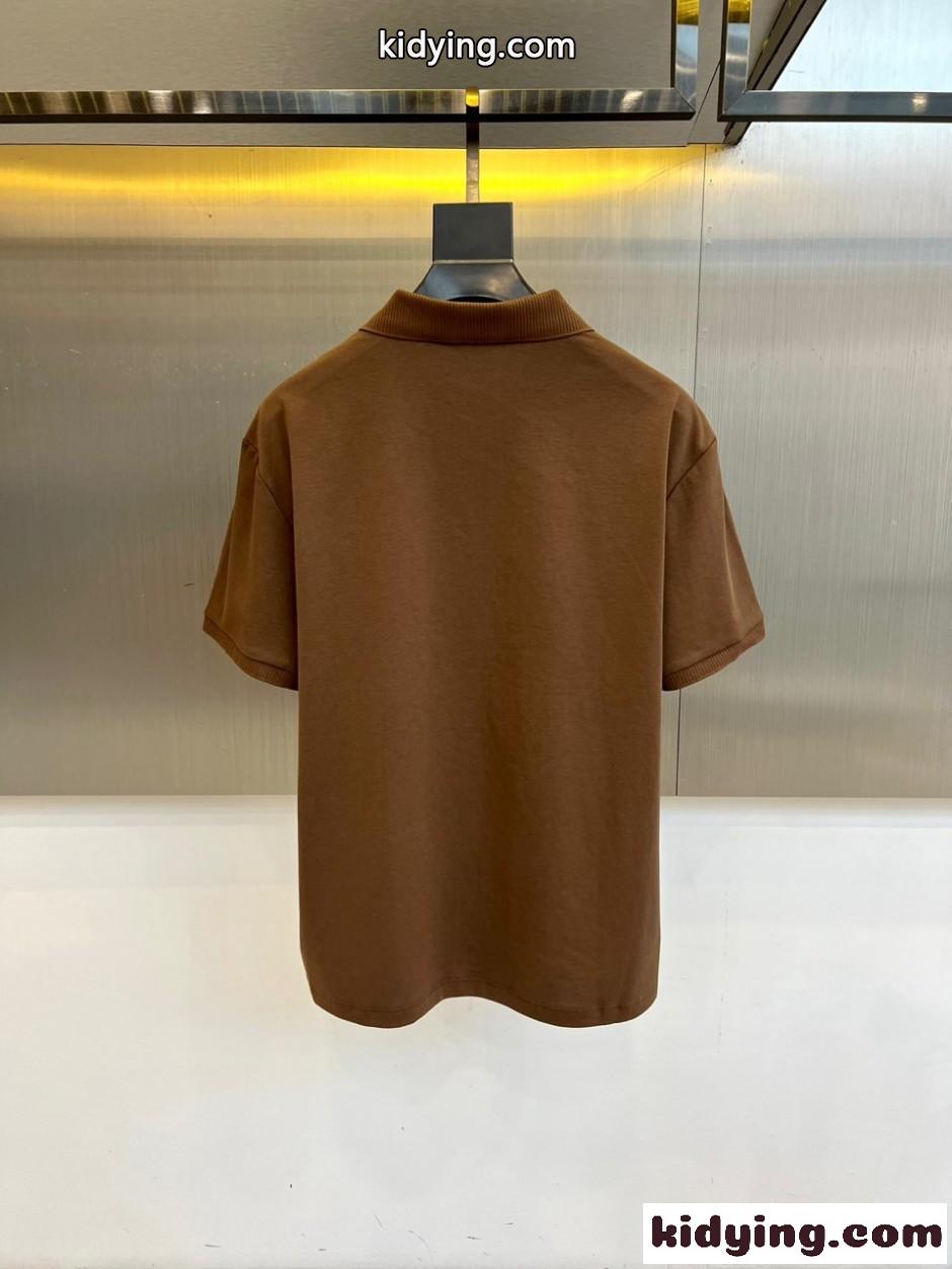 カジュアル 上品 ロゴ刺繍 スキッパーポロシャツ エルメネジルド・ゼニア Tシャツ 偽物 ブラウン-3