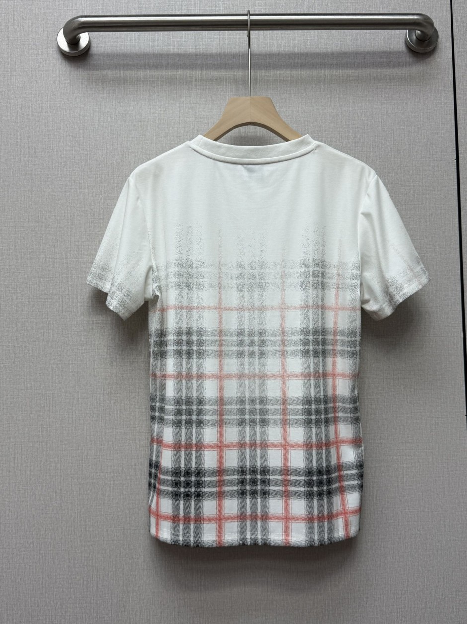 グラデーションチェック クルーネック 半袖Tシャツ バーバリー Tシャツ 偽物 ホワイト-2