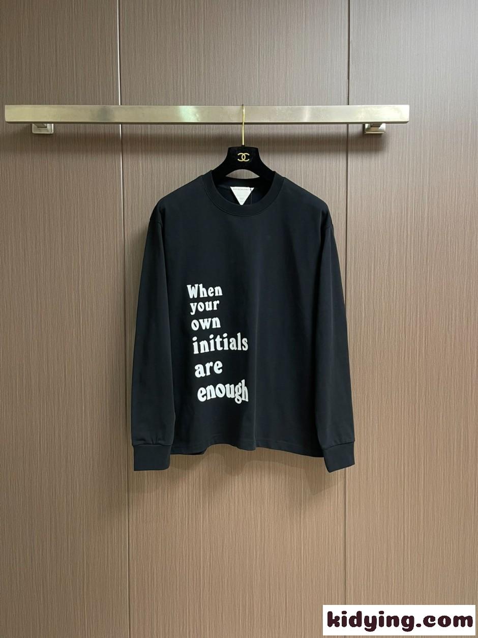 メッセージプリント ロングスリーブTシャツ ボッテガ・ヴェネタ Tシャツ コピー ブラック-1